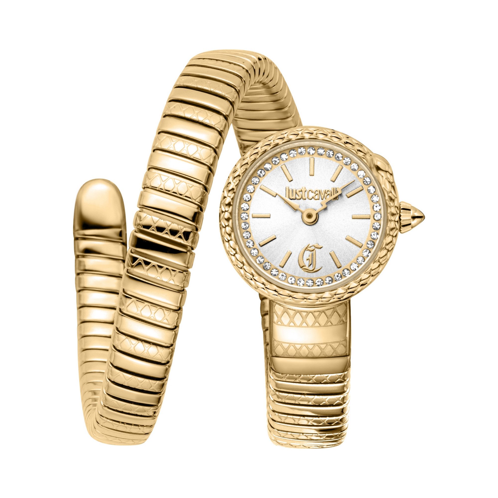 Just Cavalli Time Quarzuhr Signature Snake JC1L351M0025, Armbanduhr, Damenuhr, Edelstahlarmband, analog, Kristallsteine