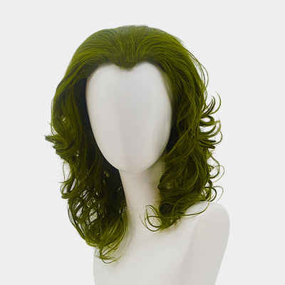 FIDDY Kunsthaarperücke Anime-Perücke gemischt mit grünem, kurzem, lockigem Haar