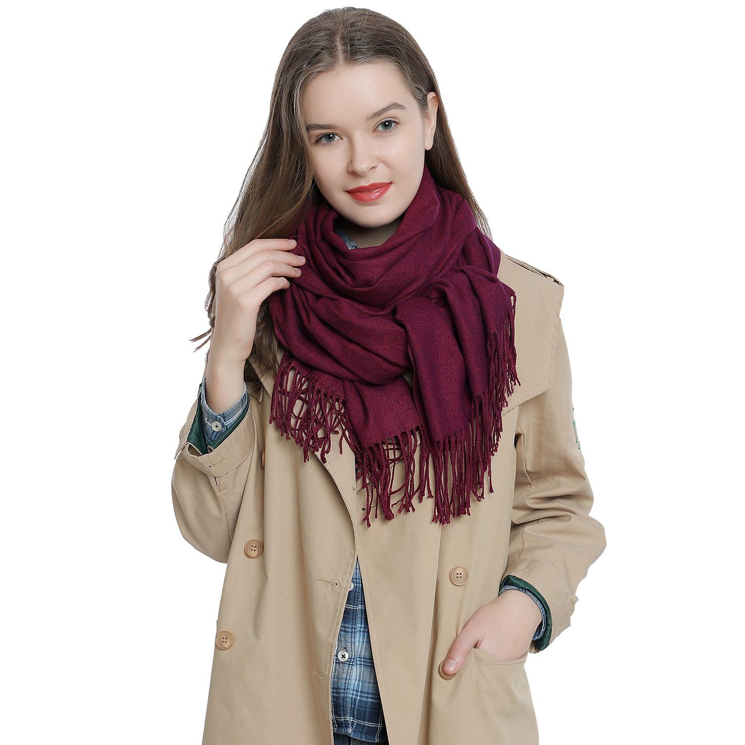 Schal Damen Schal einfarbig 185 x 65 cm, (1-St), Damenschal, kuschlig weich, mit Fransen, Feinstrick