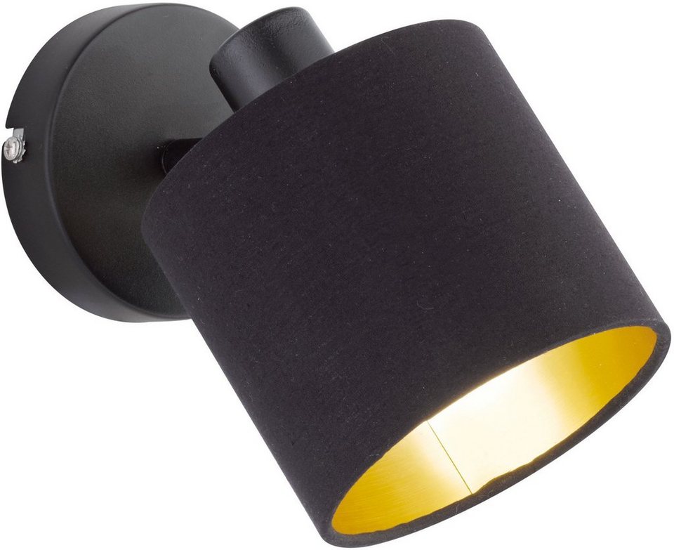 TRIO Leuchten Deckenstrahler Tommy, ohne Leuchtmittel, 1-flammiger  Deckenspot (E14) in schwarz-gold Optik, Spot schwenkbar, Stoffschirm mit  goldfarbener Innenseite