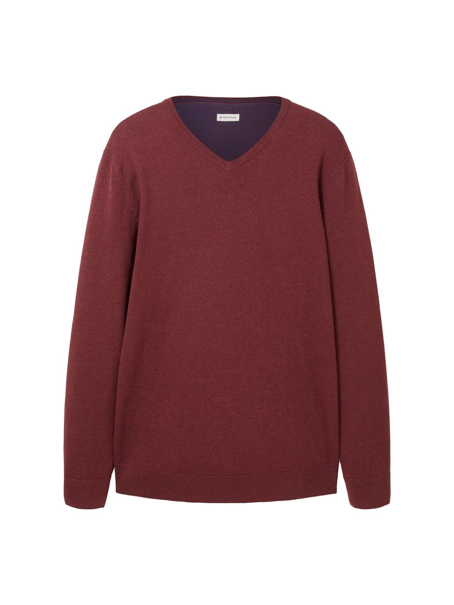 dunkelrot (1-tlg) Sweatshirt Rippbündchen TAILOR TOM meliert Pullover mit Sweatshirt