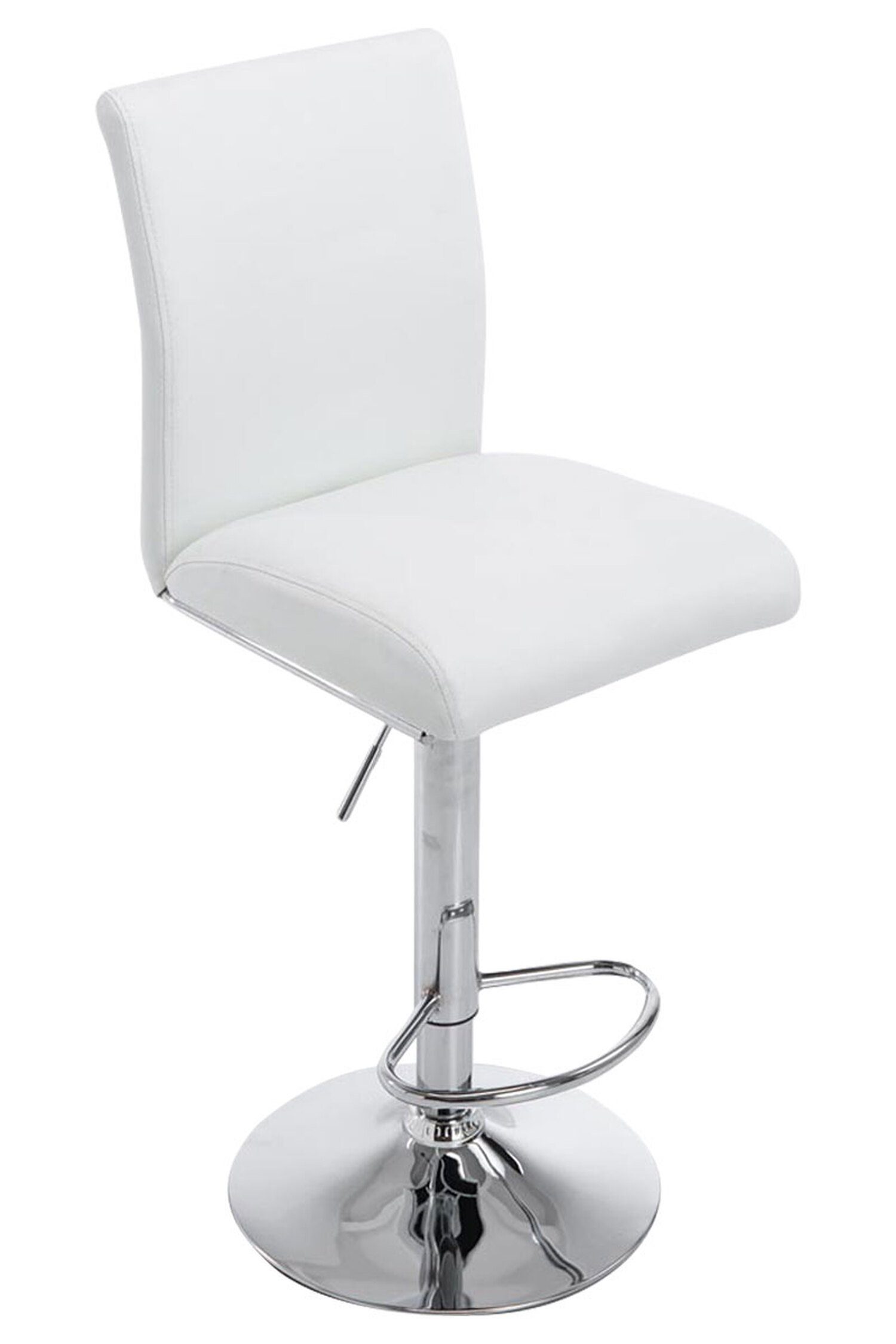 TPFLiving Barhocker Kölle (mit Rückenlehne - höhenverstellbar - Hocker für Theke & Küche), 360° drehbar - chromfarbener Stahl - Sitzfläche: Kunstleder Weiß