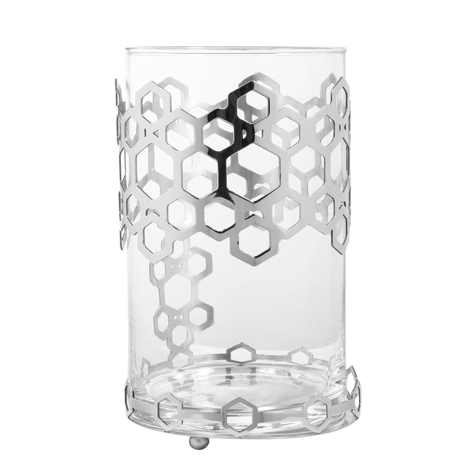 Fink Windlicht DELIGHT Windlicht + Glas - H. 19cm x Ø 13cm - silber - Edelstahl-Glas (1 St., Kerzenleuchter - Windlichthalter), Moderner Kerzenhalter aus Glas - Deko für Ihr Wohnzimmer
