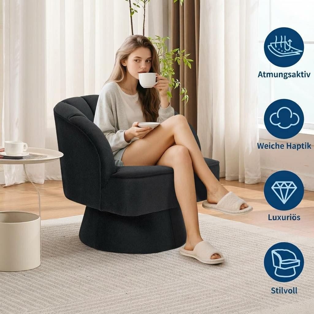 GarveeMore Drehsessel 360-Grad-Sessel mit Samtpolsterung,bequemer runder Loungesessel, gestreifter Rückenlehne und Samtpolsterung,für Wohnzimmer,Schlafzimmer – Bild 3 von 5