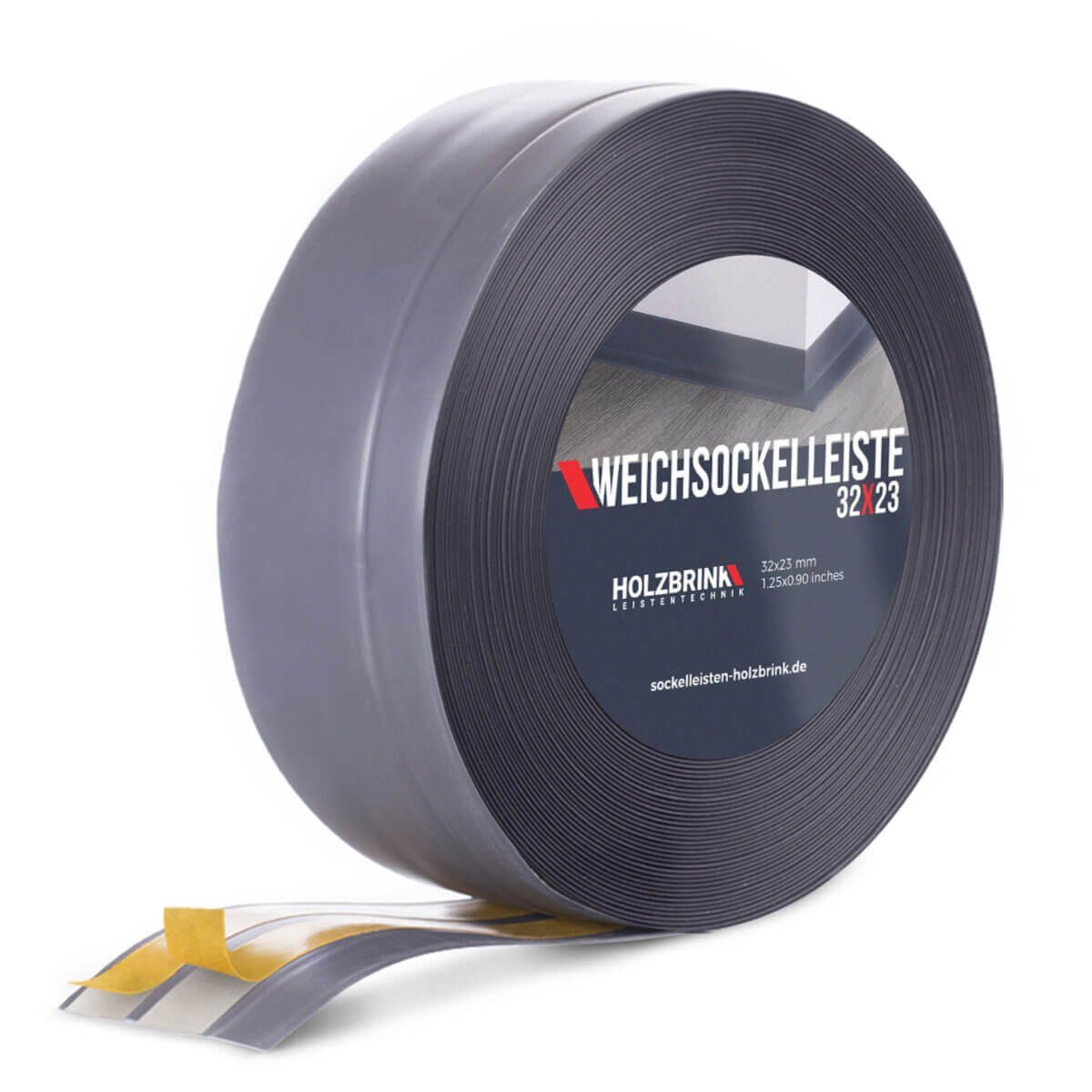 HOLZBRINK Sockelleiste PVC Weichsockelleiste selbstklebend 32x23mm Dunkelgrau, 25m Rolle, Küchenabschlussleiste Arbeitsplatte, Fensterleiste, Fensterabdichtung