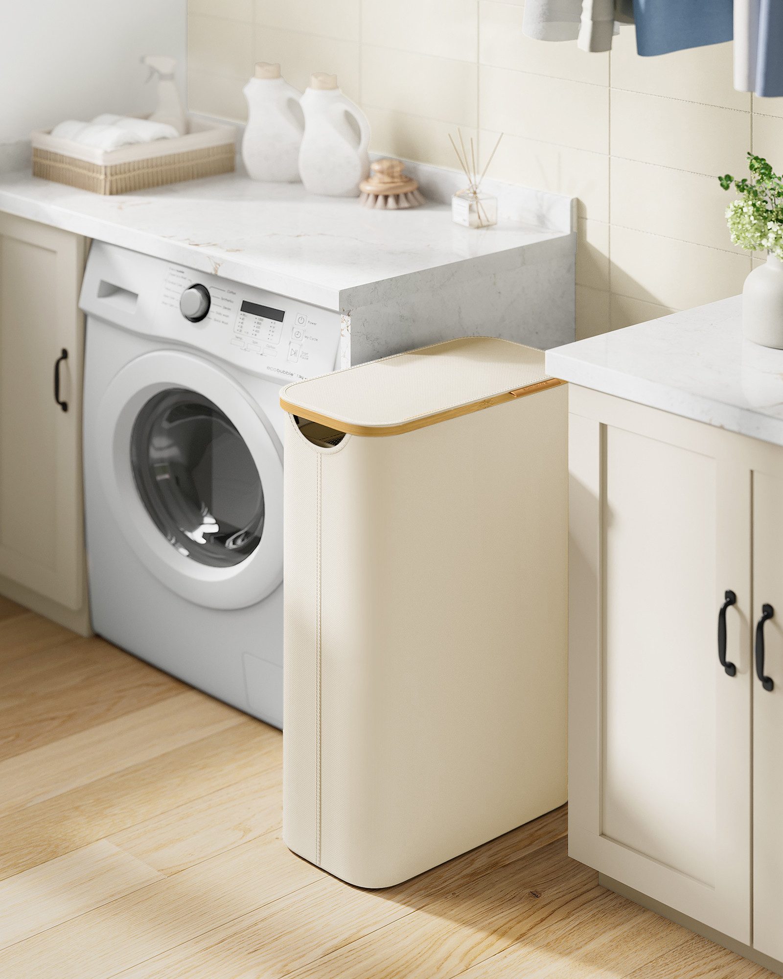 SONGMICS Wäschekorb, mit Deckel, 65 L, herausnehmbarer Wäschesack, Griffe a günstig online kaufen