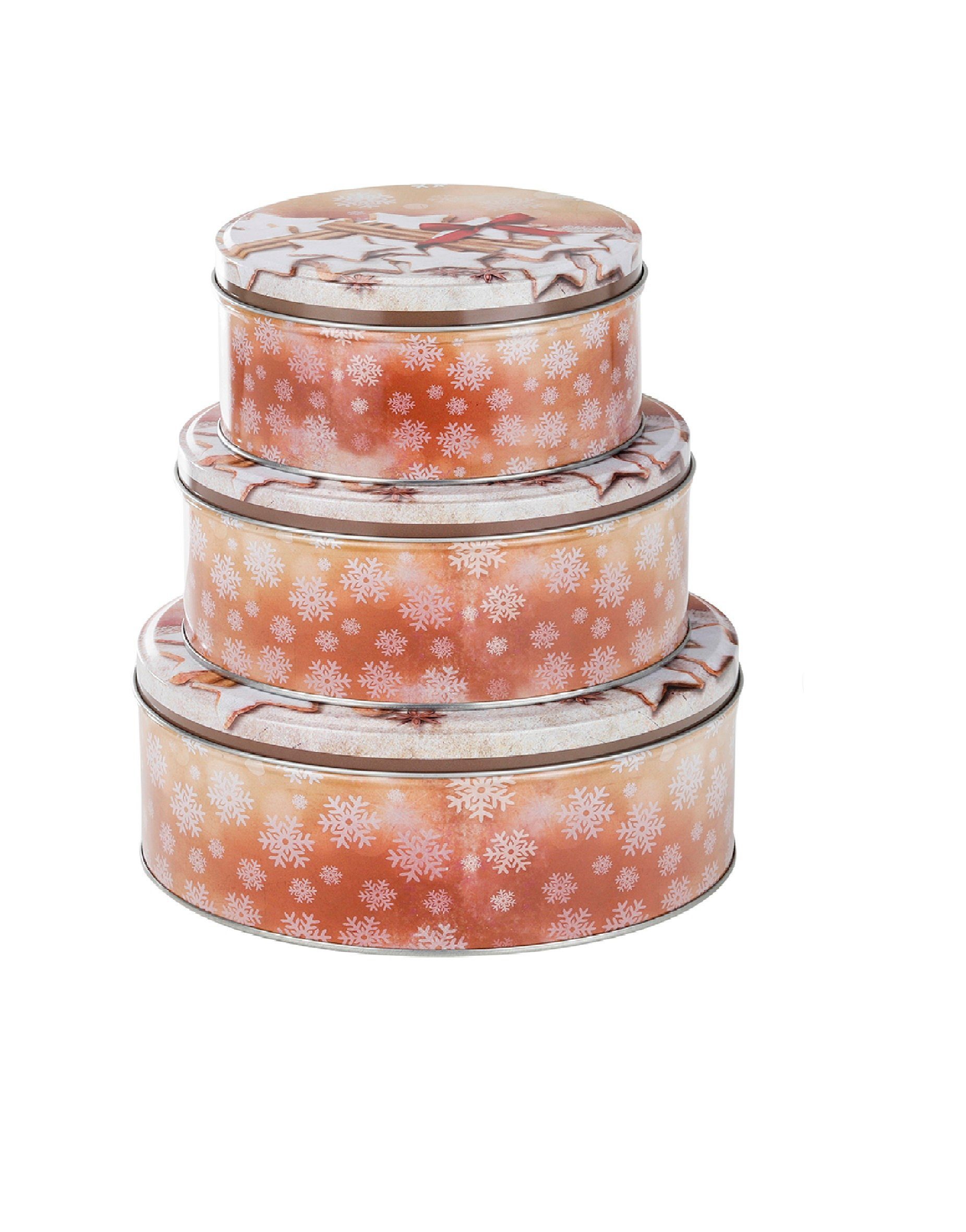 Aufbewahrungsdose Keksdose Weihnachts-Keksdosen 3er Set Rund Ø14-20cm Farbe: beige