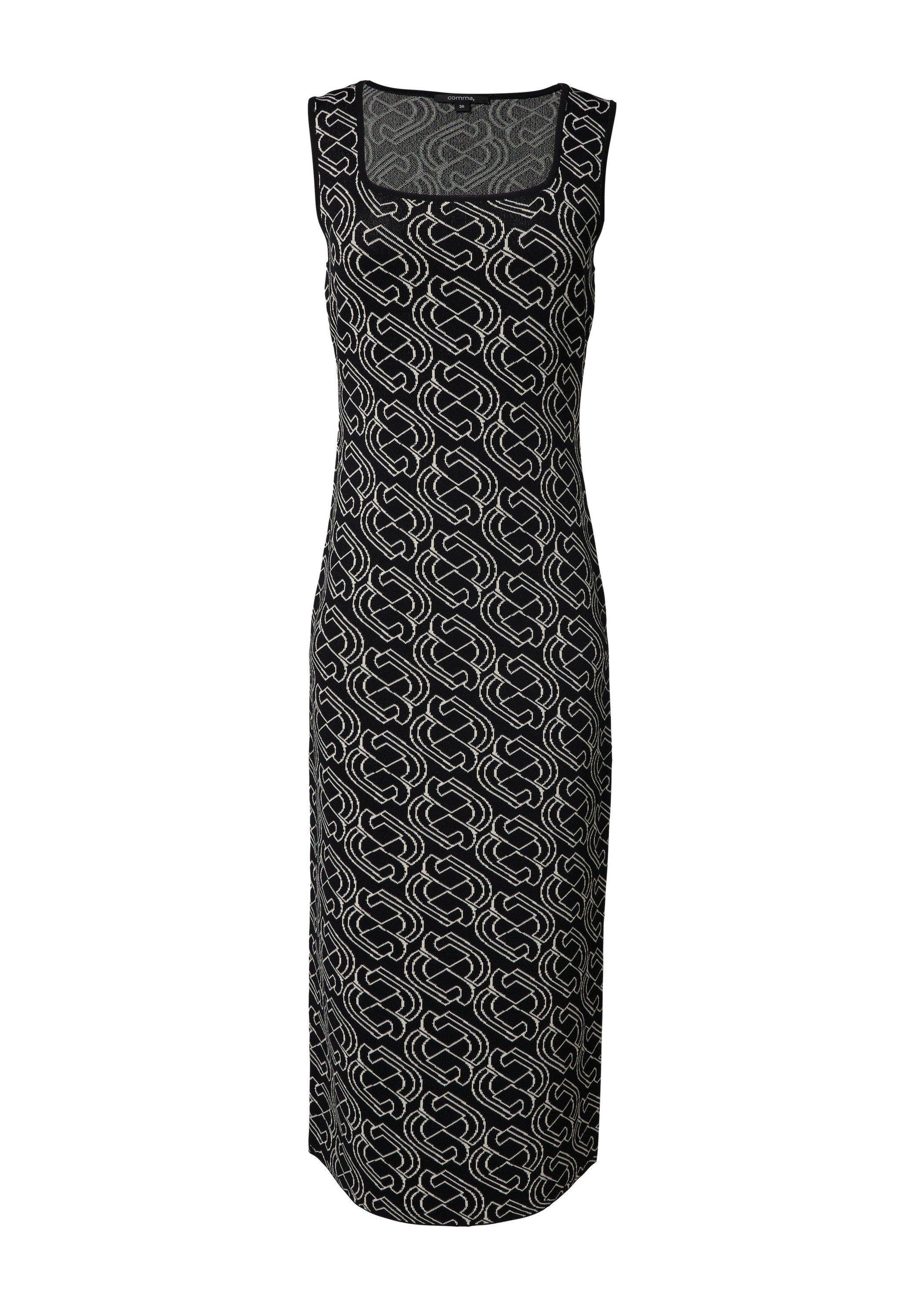 comma Midikleid Kleid Midi-Feinstrickkleid mit grafischem Muster