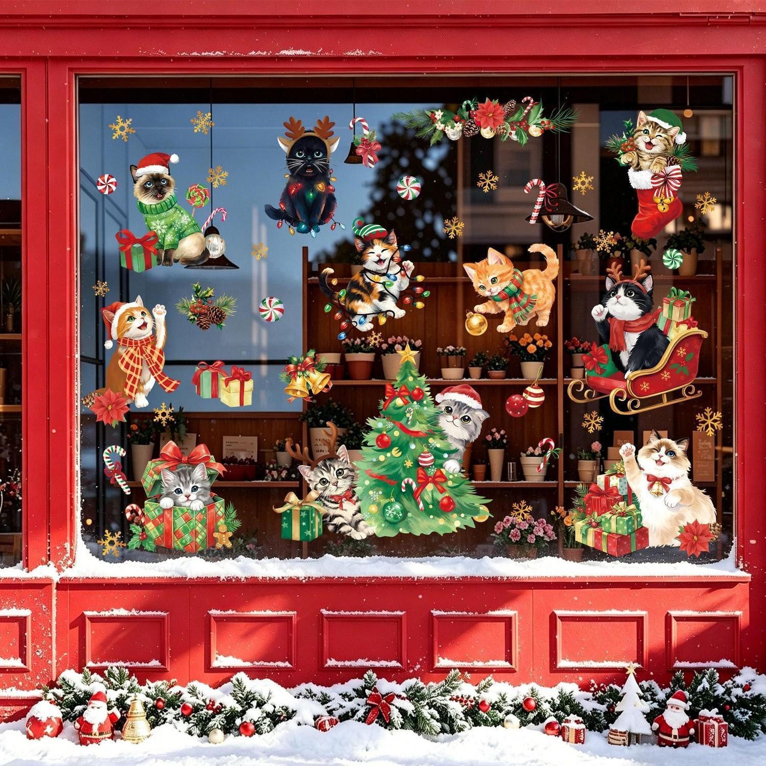 LuxusKollektion Fensterbild Fensterbilder Katzen Weihnachten 9er Set