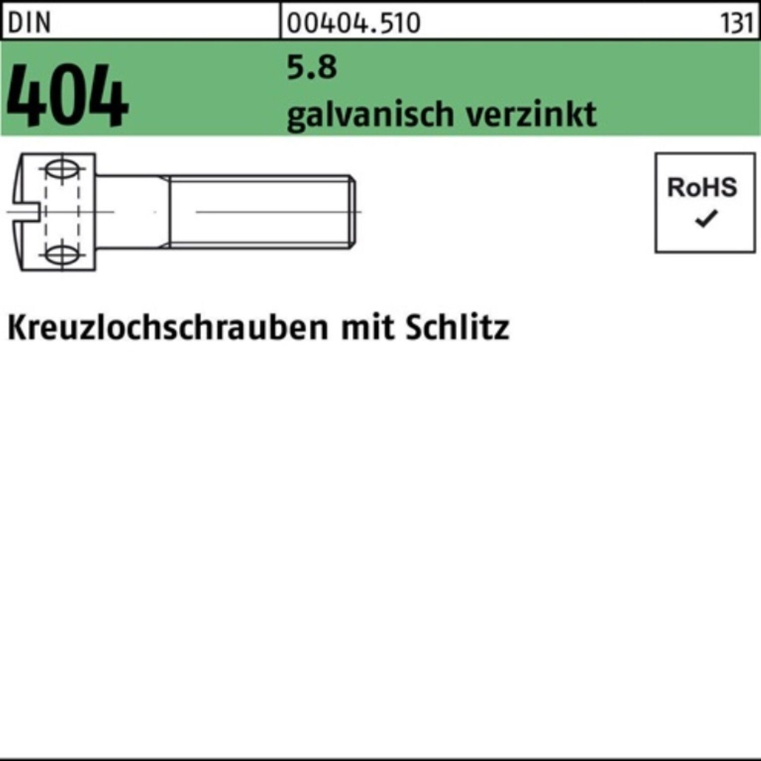 100er M3x Schlitz Reyher DIN 5.8 404 Kreuzlochschraube Schraube 100 galv.verz. 5 Pack