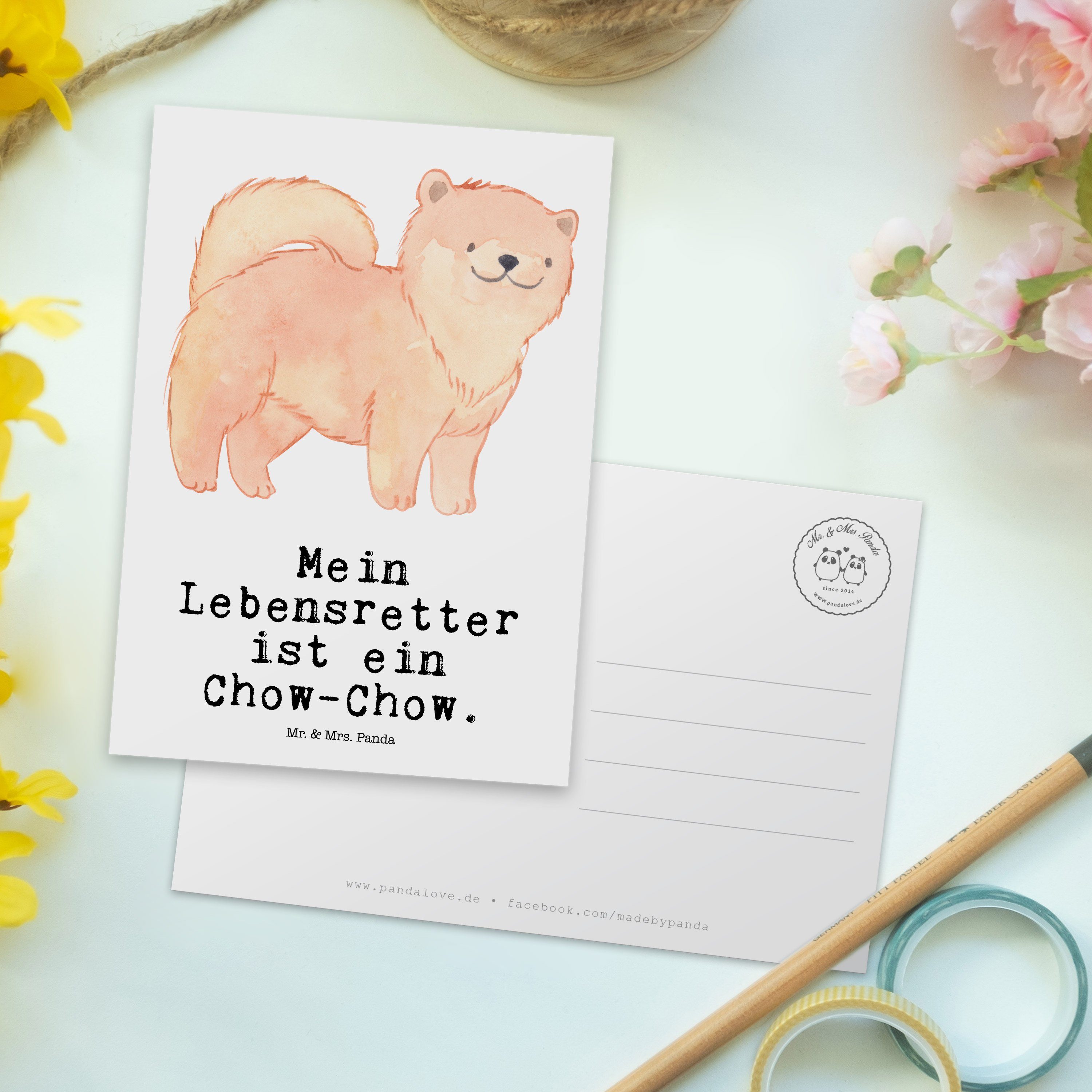 Mr. & Geschenk, Mrs. - Panda Postkarte Sche Hund, Chow-Chow Lebensretter - Einladungskarte, Weiß