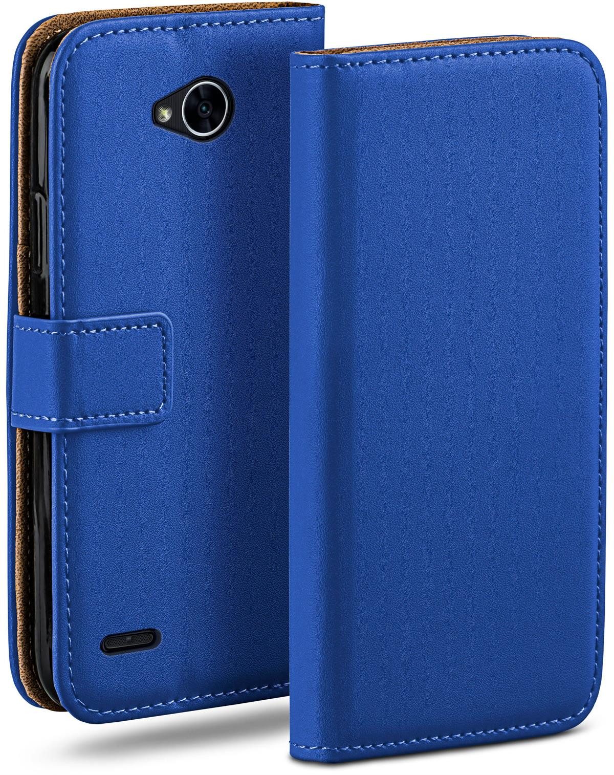 moex Handyhülle für LG X Power 2 Hülle Klappbar Book Case Blau 5,5 Zoll, Klapphülle Kartenfach Flip Cover Handytasche Leder Optik Schutzhülle