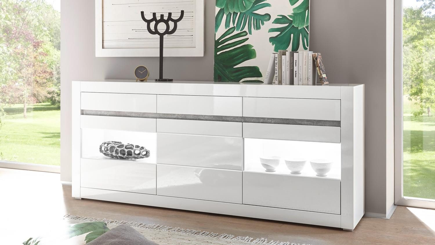 Sideboard Sideboard Carat Kommode Anrichte in weiß Hochglanz 217 cm