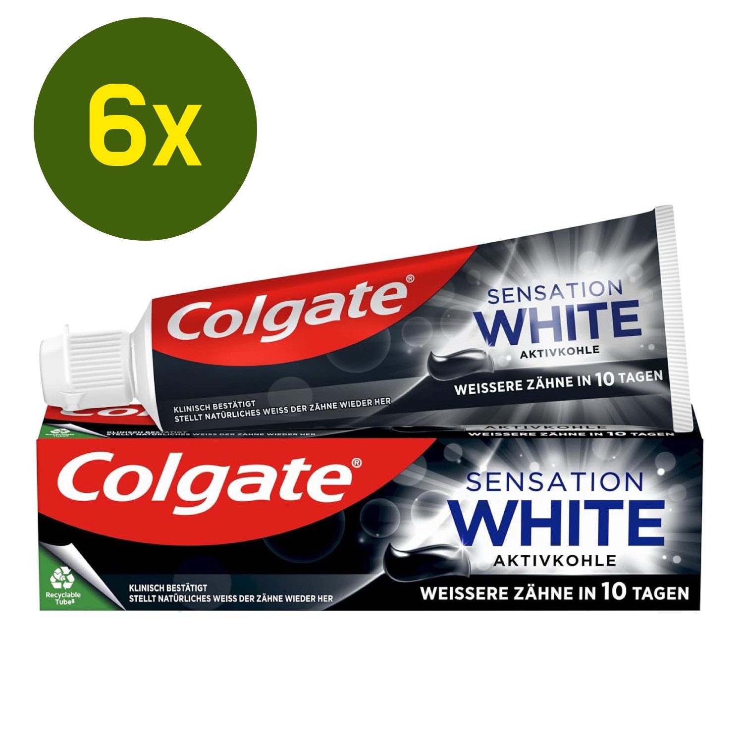 Colgate Zahnpasta Sensation White Aktivkohle 75 ml – weissere Zähne in 10 Tagen, (6-St)