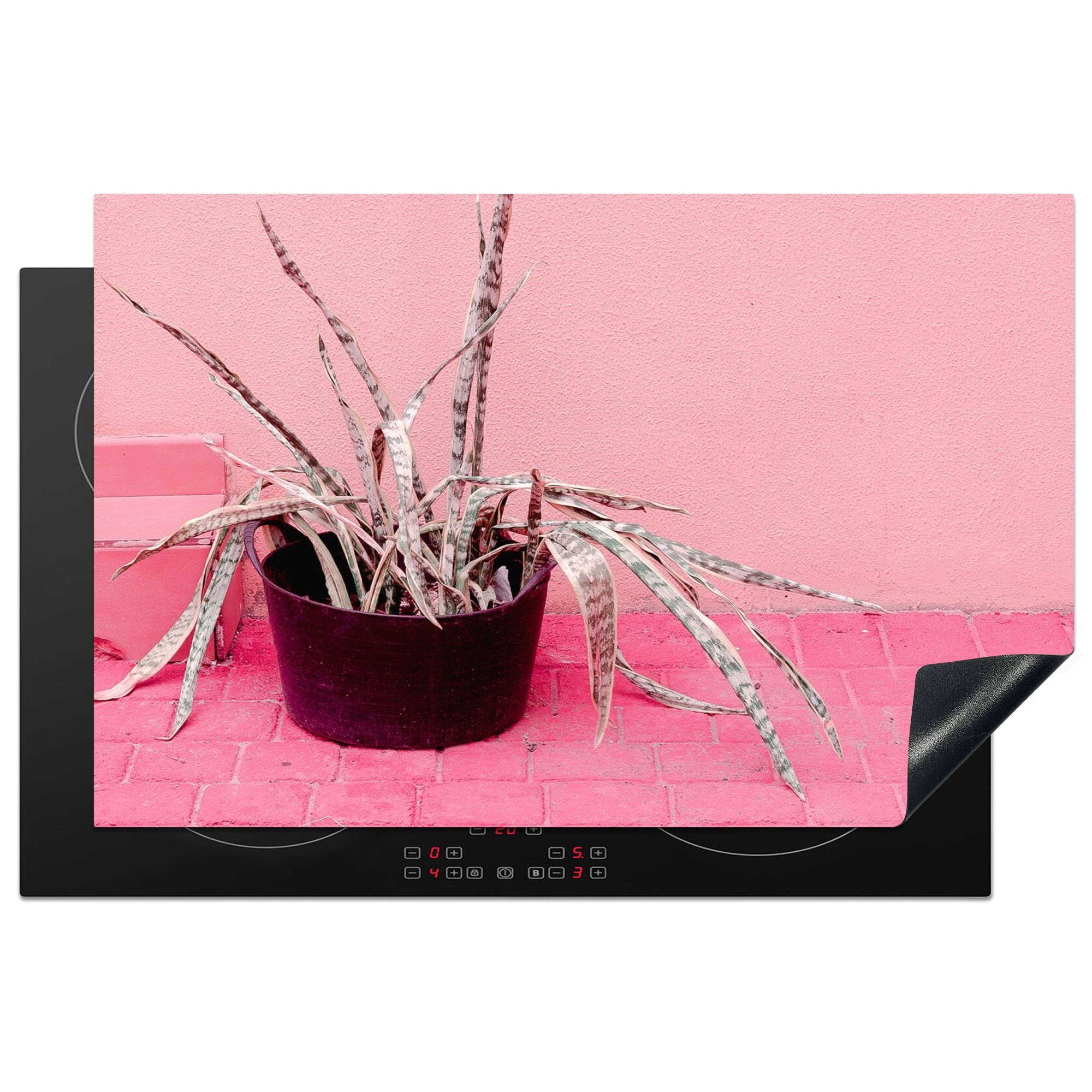 MuchoWow Herdblende-/Abdeckplatte Sommer - Rosa - Pflanzen, Vinyl, (1 tlg), 81x52 cm, Ceranfeldabdeckung, Arbeitsplatte für küche