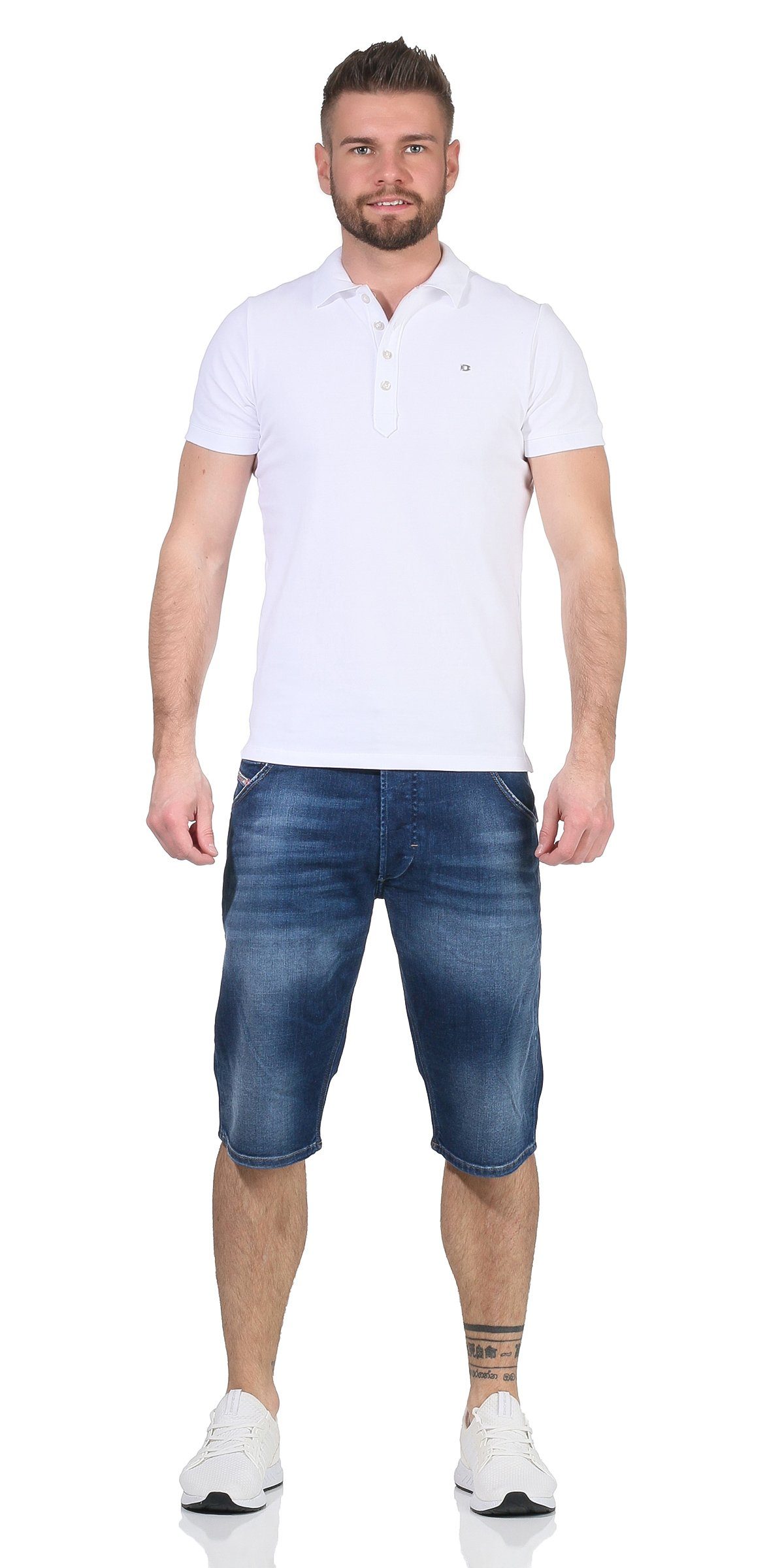 Diesel Jeansshorts Herren Jeans Shorts Hose dezenter RG48R Blau Used-Look Shorts, Kroshort RG48R kurze