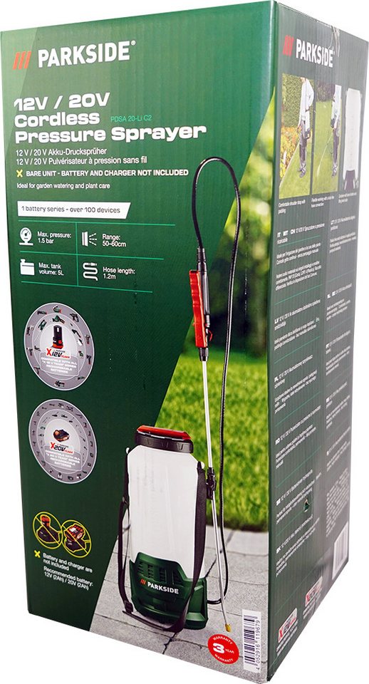 Thumbnail - Parkside Akku-Drucksprühgerät 12V / 20V Akku Drucksprüher 5L Behälter PDSA 20 (ohne Akku), Leistungsstarke Pumpe zum sch...