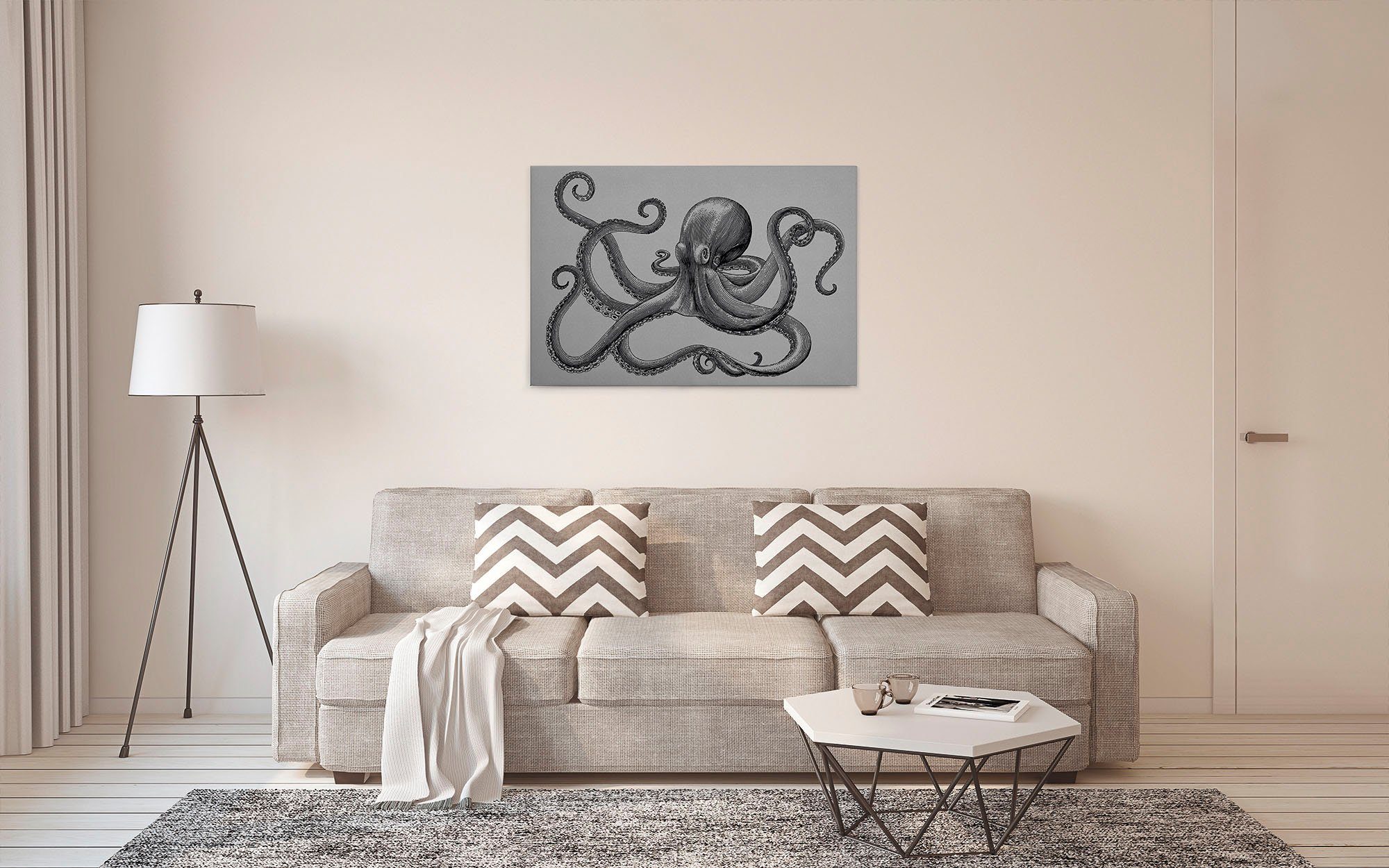 A.S. Création Leinwandbild schwarz Bild Krake Octopus Keilrahmen grau, St), (1 Tiere jules