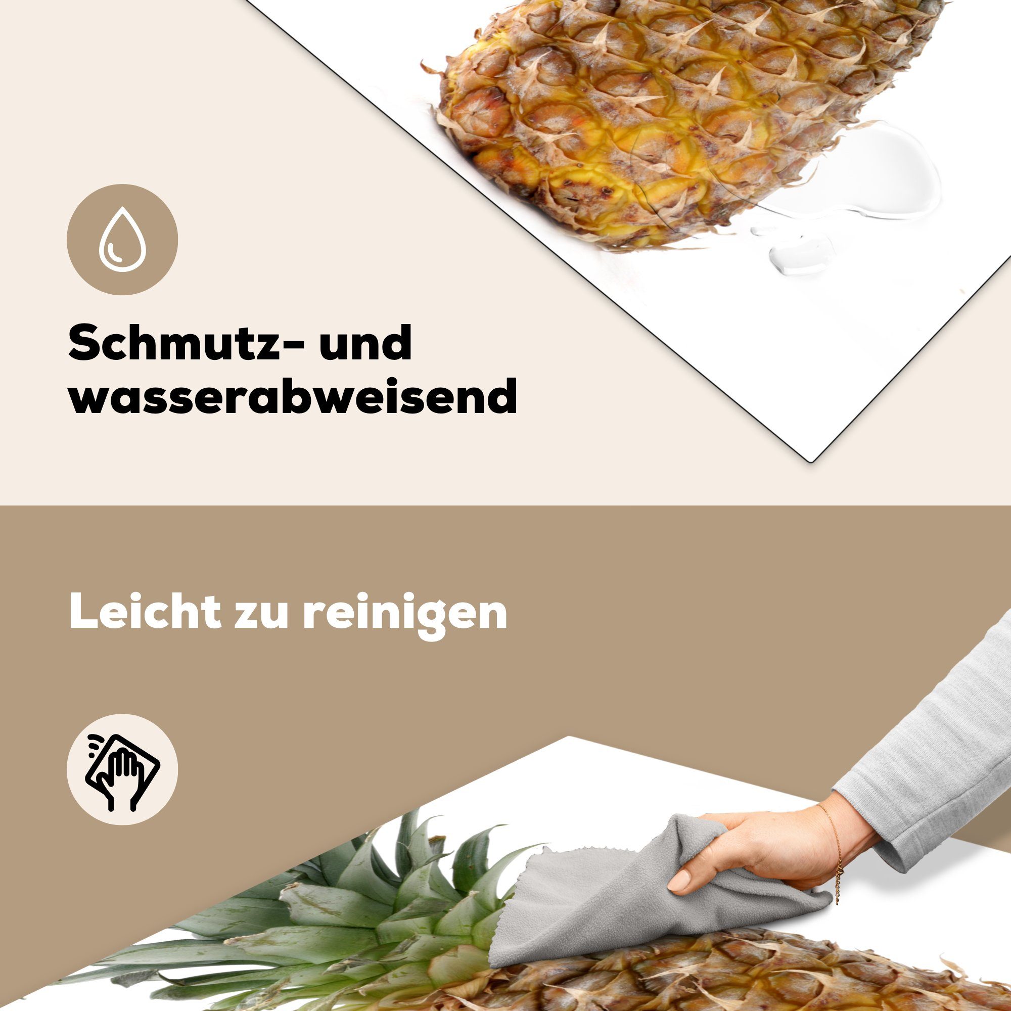 MuchoWow Herdblende-/Abdeckplatte Ananas für küche - Ceranfeldabdeckung, - (1 tlg), Vinyl, cm, 78x78 Weiß, Obst Arbeitsplatte