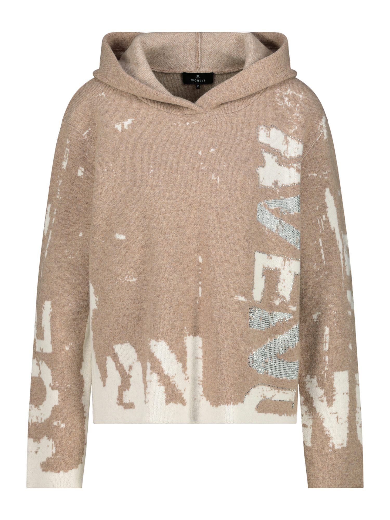 Monari Strickpullover braun,Casual,Wolle,Schriftzug,Rundhals,Lang,Gerade