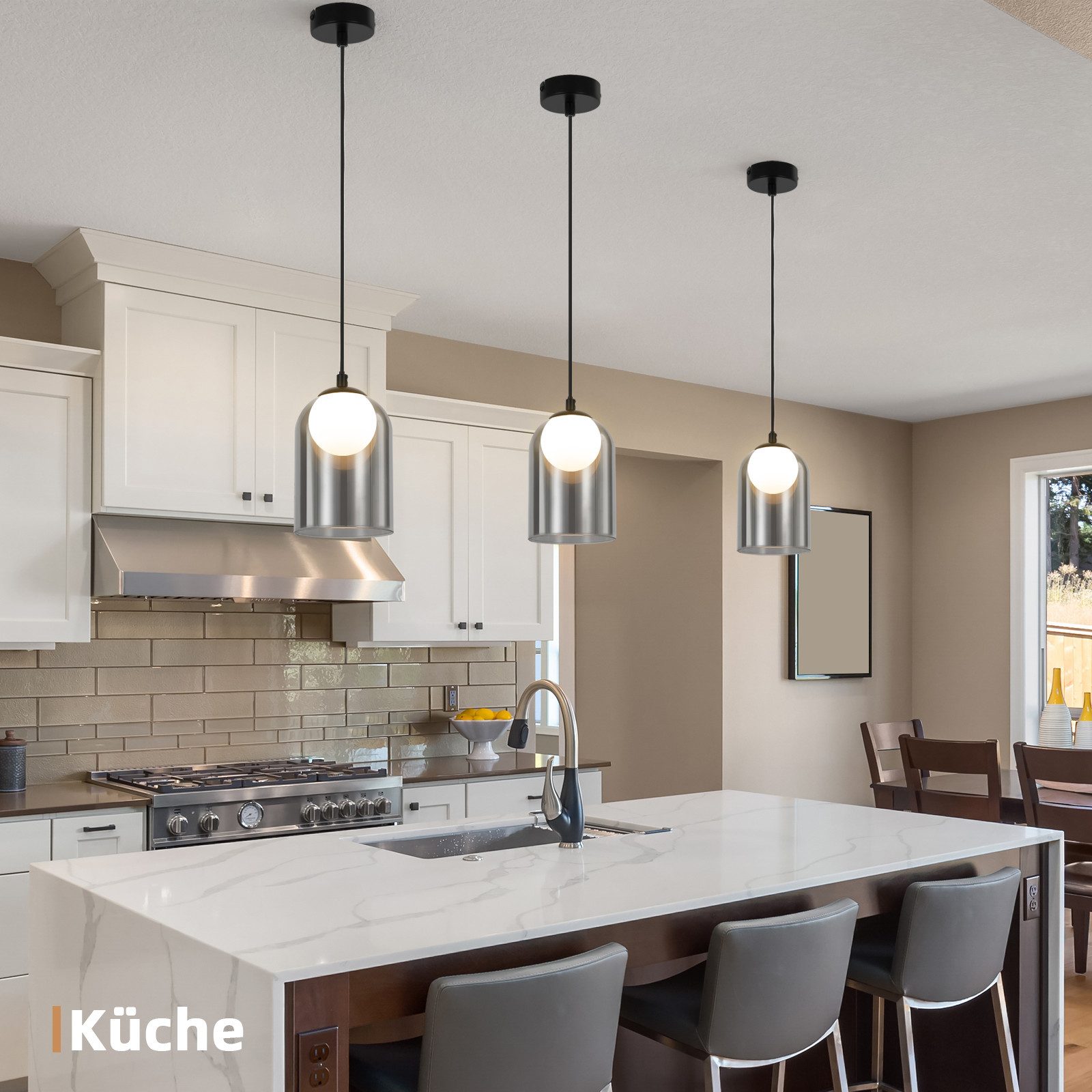 ZMH Pendelleuchte Esszimmer Schwarz 1 Flammig G9 Glas Vintage Hängeleuchte Schlafzimmer, Einfache Installation, ohne Leuchtmittel, Vintage Höhenverstellbar Pendellampe Esstisch für Wohnzimmer