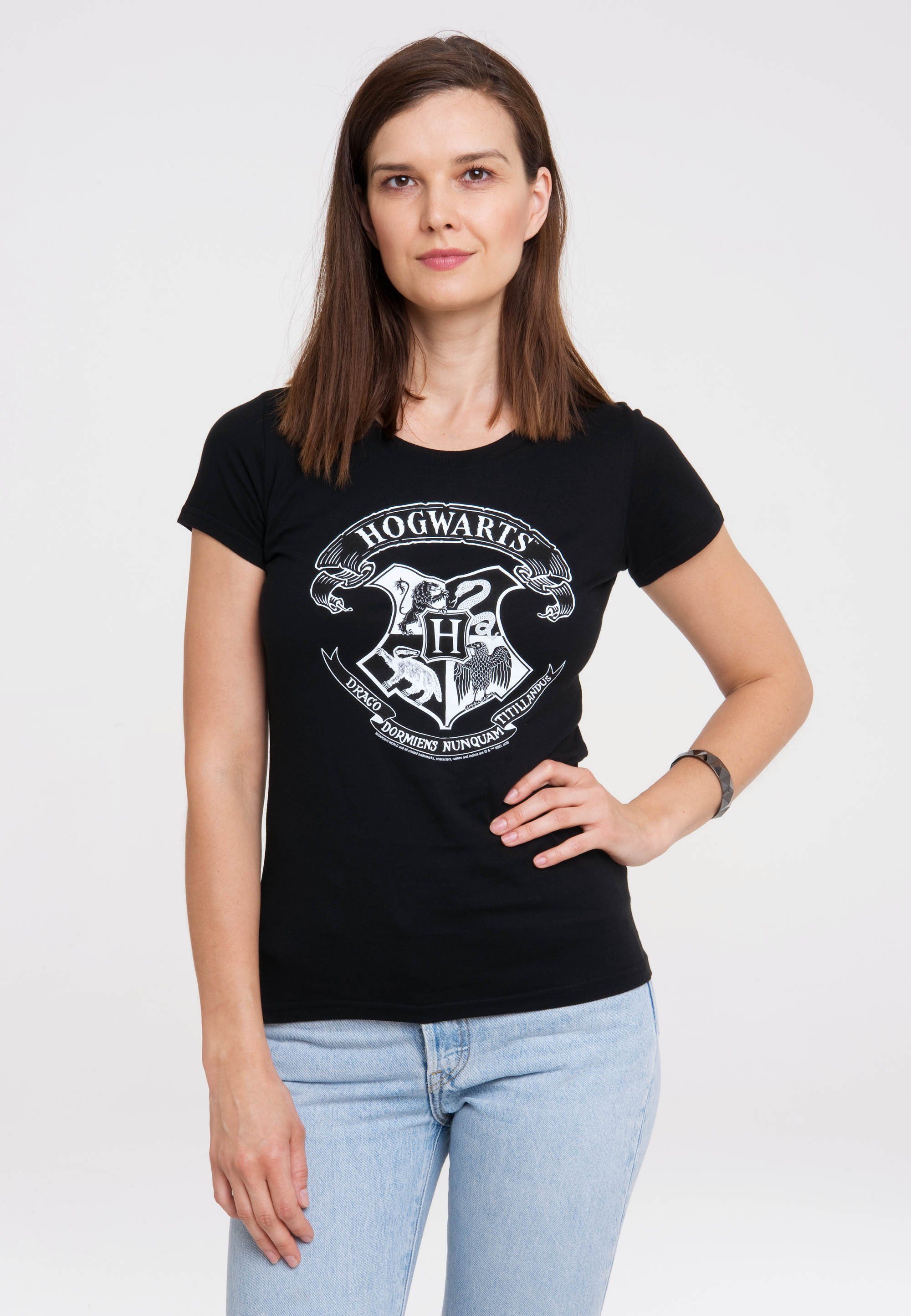 LOGOSHIRT T-Shirt Harry Potter - Hogwarts Logo (Weiß) mit lizenziertem Orig günstig online kaufen