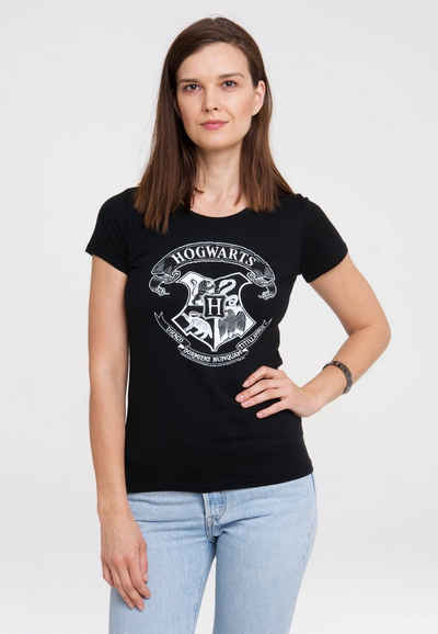 LOGOSHIRT T-Shirt Harry Potter - Hogwarts Logo (Weiß) mit lizenziertem Originaldesign