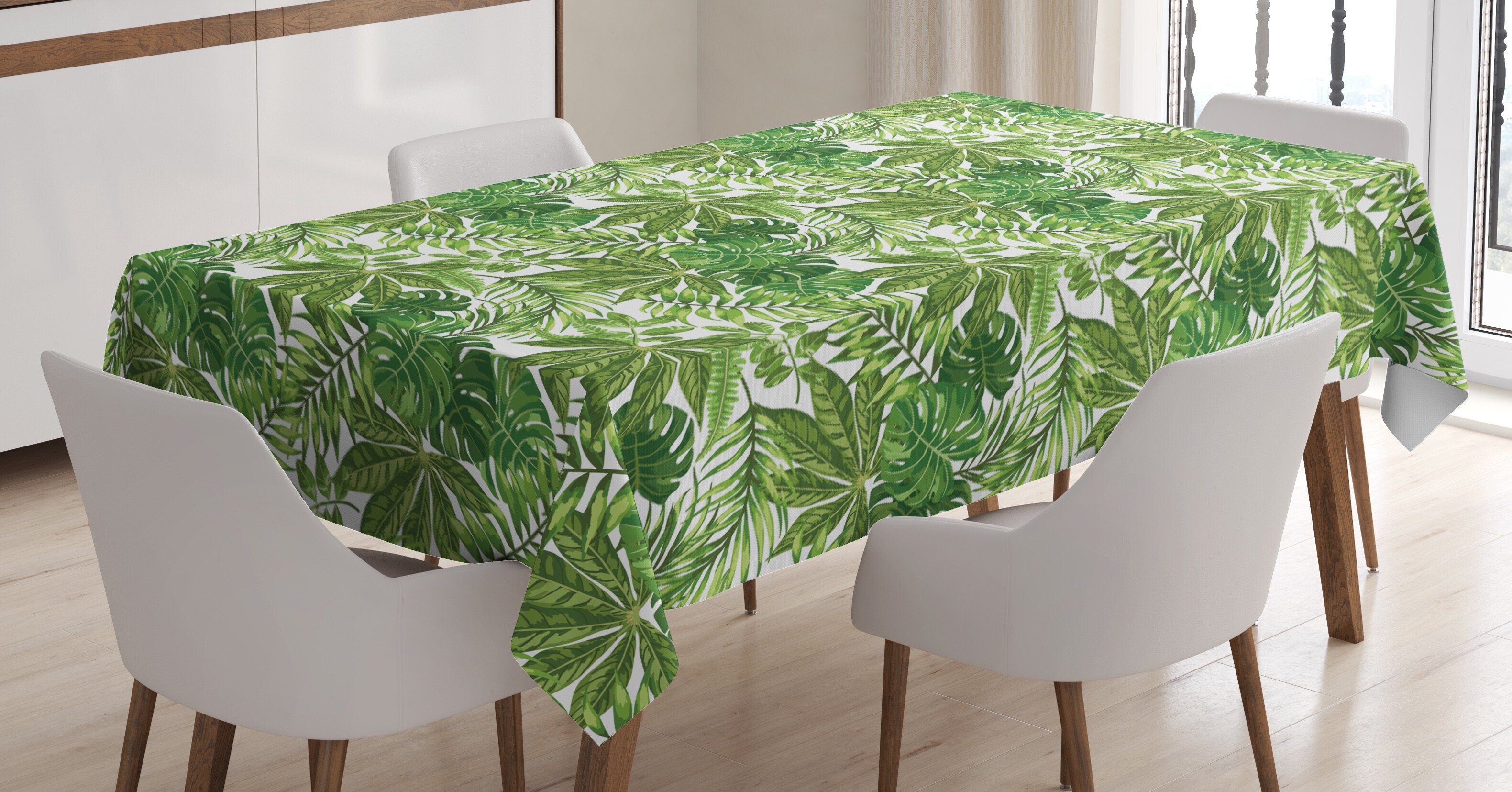 Abakuhaus Tischdecke Farbfest Waschbar Für den Außen Bereich geeignet Klare Farben, Palmblatt Dschungel-Laub-Eco