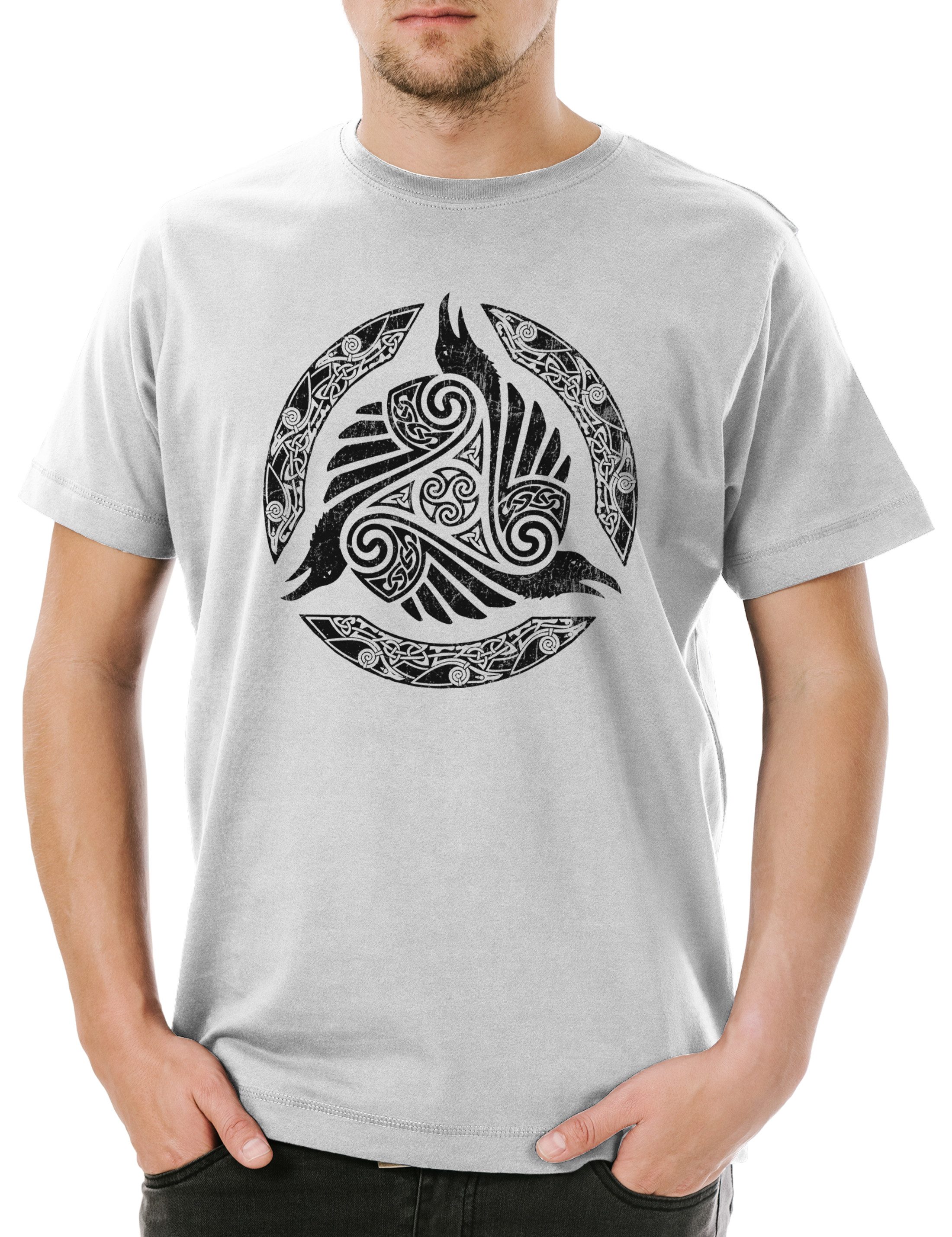 Print-Shirt Viking Raven Circle Herren T-Shirt Raben Hugin Munin Walhalla Odhin