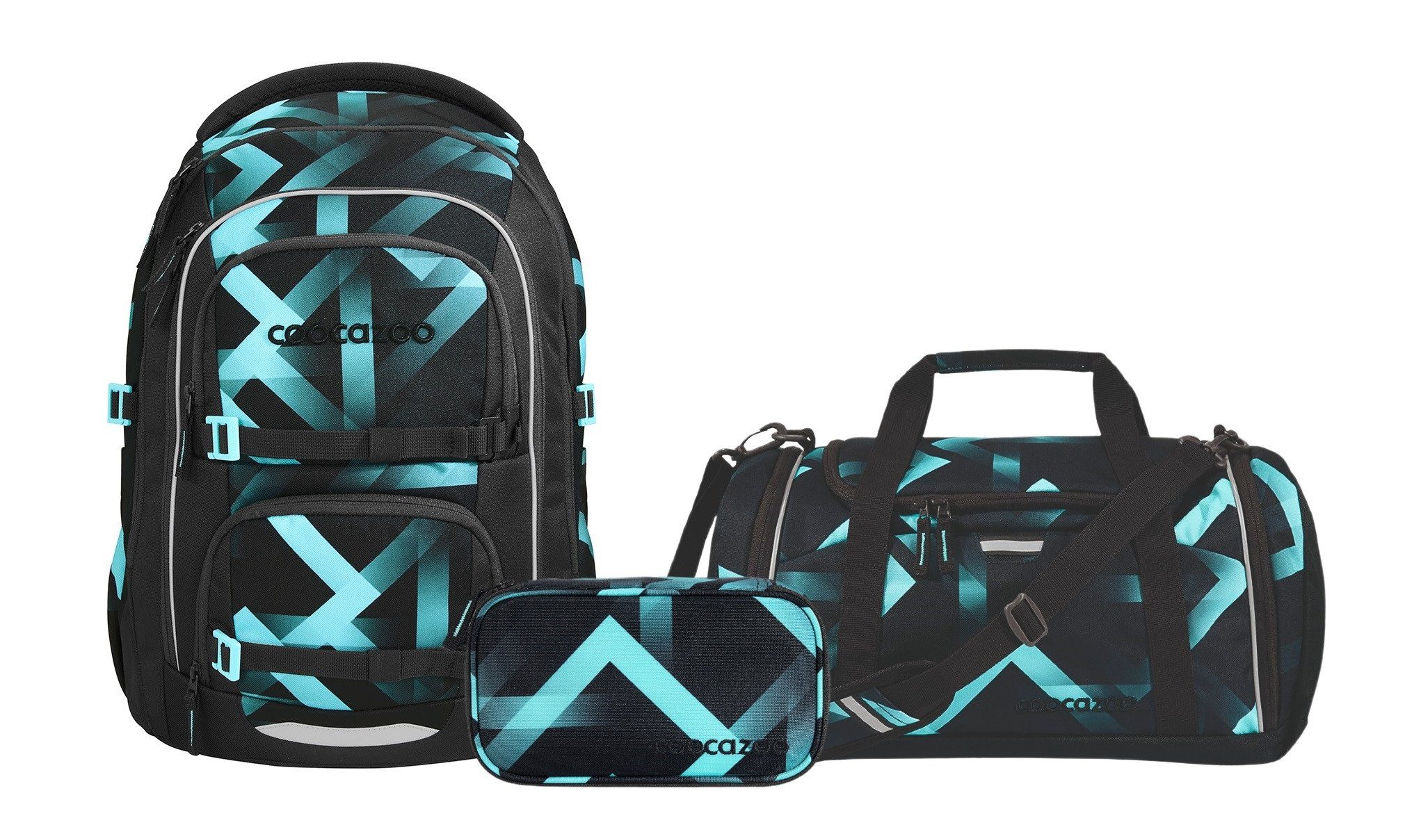 coocazoo Schulranzen Schulrucksack-Set PORTER, Laser Lights 3-teilig (3-teilig), ergonomisch, Körpergröße: 135 - 180 cm, Easy-Grow-System