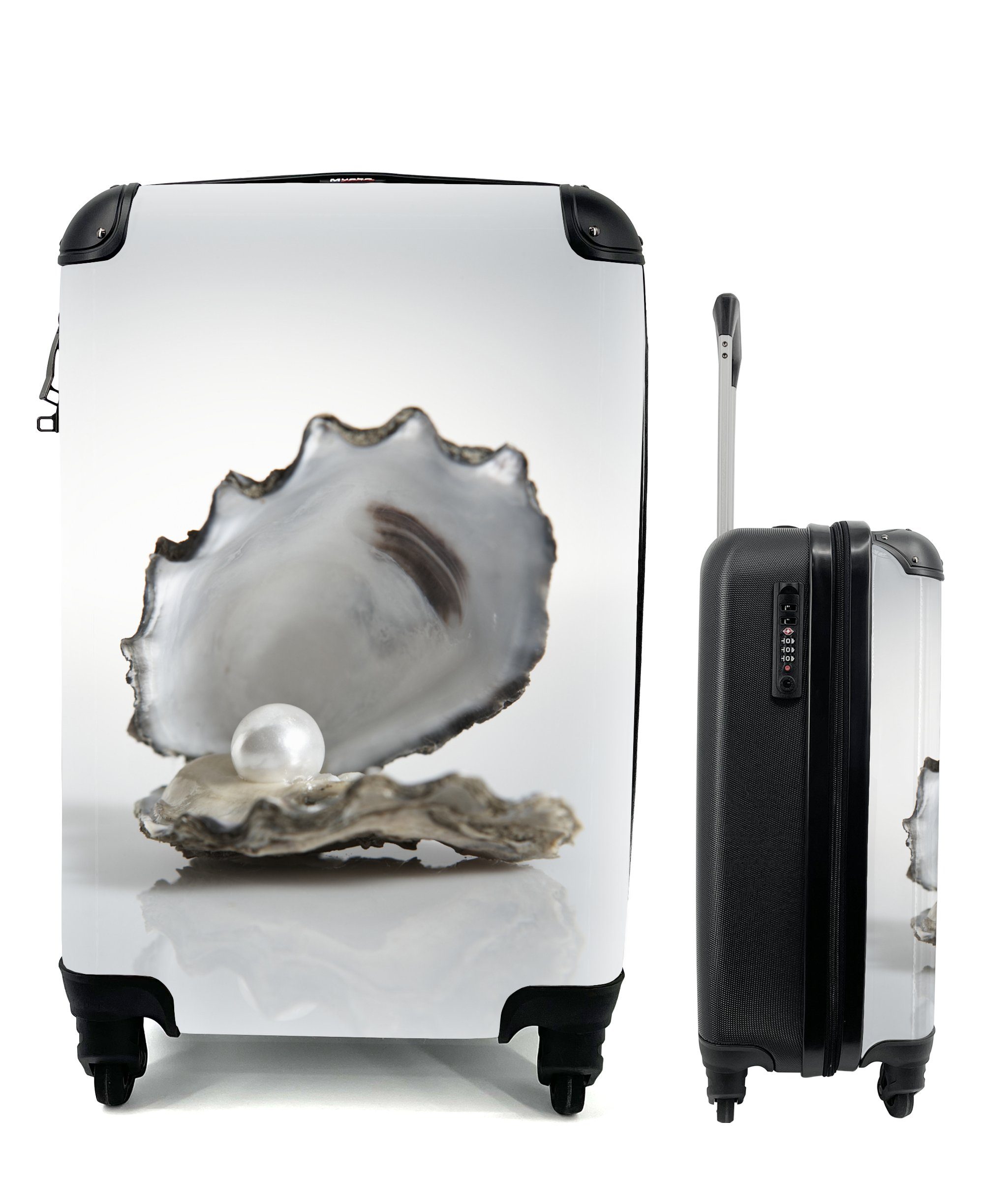 MuchoWow Handgepäckkoffer Perle in einer Auster auf weißem Hintergrund, 4 Rollen, Reisetasche mit rollen, Handgepäck für Ferien, Trolley, Reisekoffer