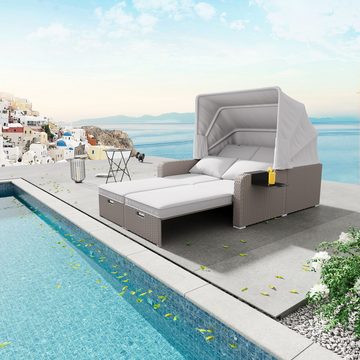 MODFU Gartenlounge-Set Loungeset, Strandkorb verstellbar, Gartenlounge mit Sonnendach,Khaki