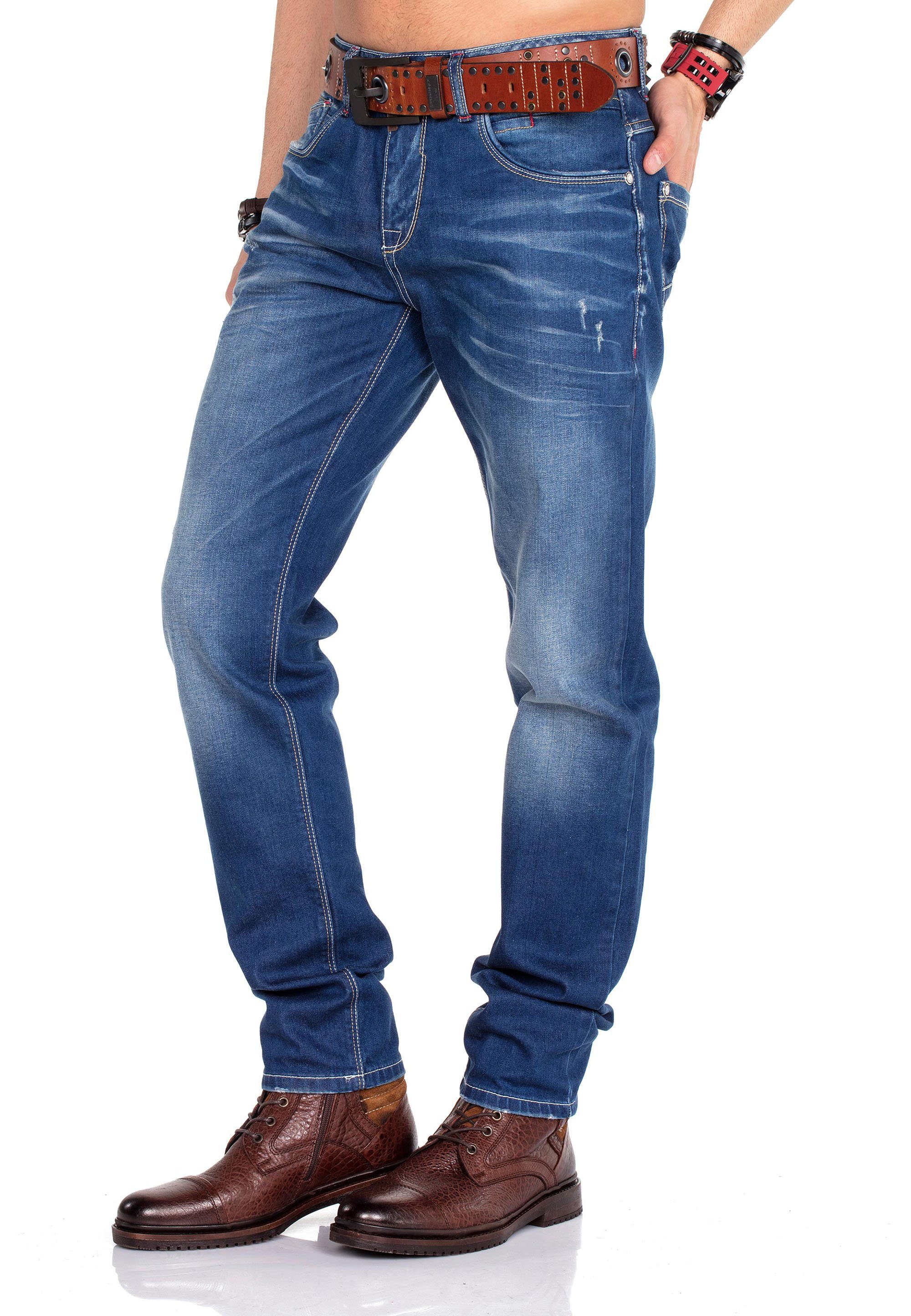 Herren Jeans Cipo & Baxx Bequeme Jeans mit dezenter Waschung und praktischem Gürtel