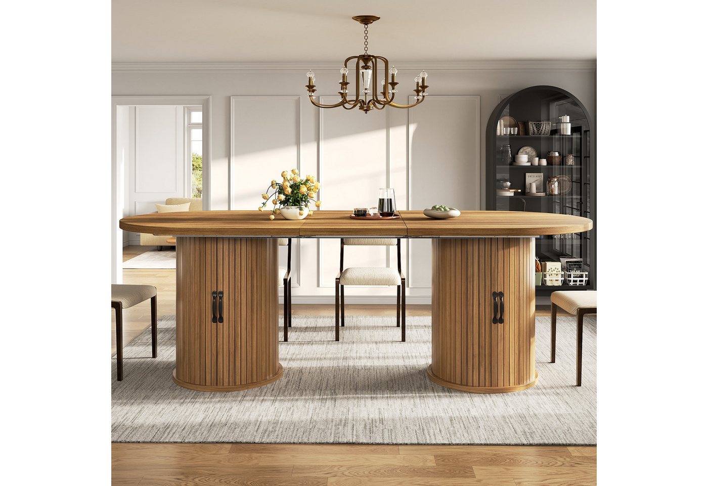 KLAM HOME Esstisch Ausziehbarer Esstisch mit verdecktem Staufach, 149,8‑189,7 cm (Multifunktionaler Küchentisch mit Teleskop‑Mechanismus ohne Werkzeug), Flexibler MDF‑Tisch mit Metallrahmen für Ess‑ und Wohnzimmer