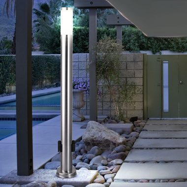 etc-shop LED Außen-Stehlampe, 2er Set LED 7 Watt Energie Strom Outdoor Verteiler 2-Fach Steckdosen Edelstahl
