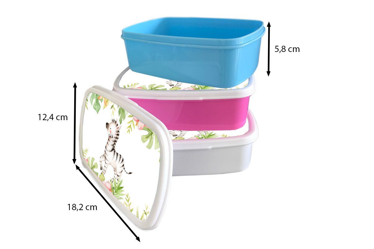Zebra Kinder, Kunststoff Brotdose Aquarell, Kunststoff, Mädchen, (2-tlg), - für MuchoWow Lunchbox Dschungel Brotbox - rosa Erwachsene, Snackbox, - Blumen