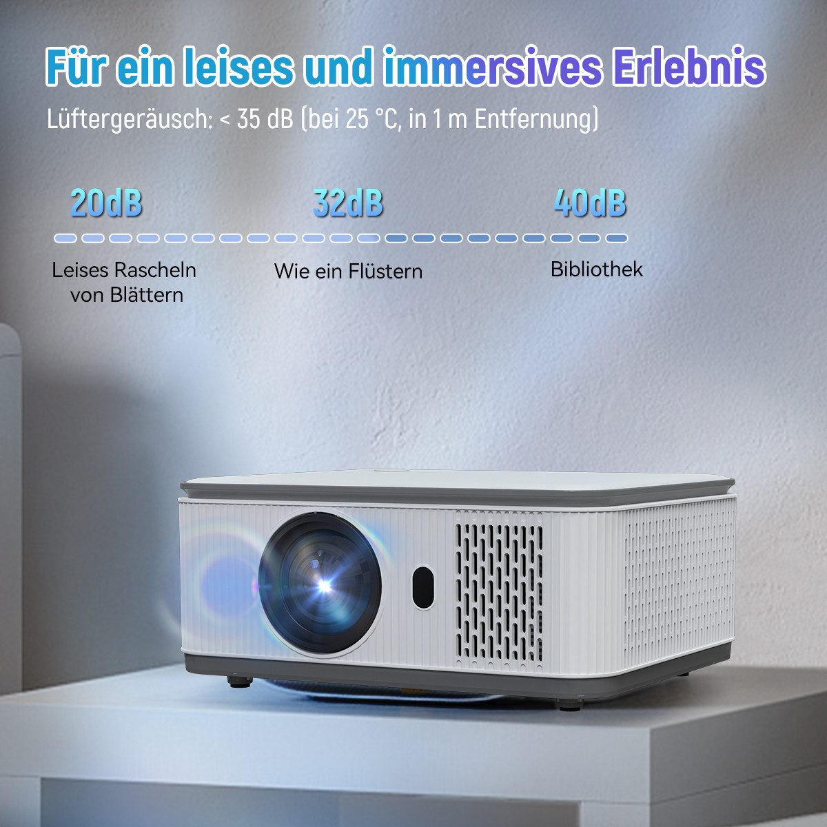 Happybe Mini Beamer Full HD 1080p, Heimkino mit WiFi 6 & BT 5.4, Android 11 Portabler Projektor (400 lm, 1000:1, 1080P px, Beamer 4K Unterstützung mit HDMI/USB / PS5 für Heimkino Spiele Camping)