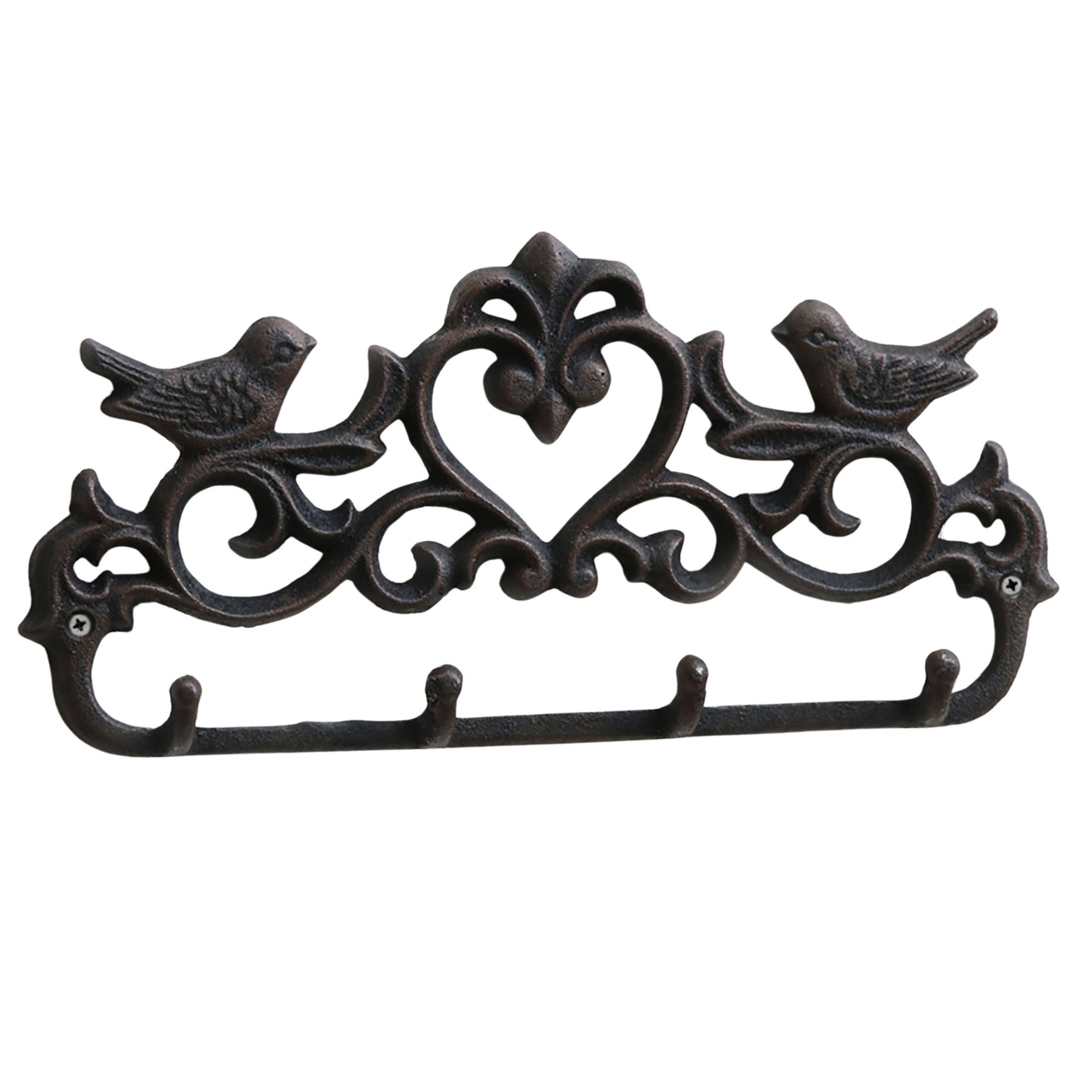 Annastore Hakenleiste Hakenleiste aus Gusseisen Vogelpaar Garderobenhaken Wandhaken, Kleiderhaken, L 31,5 cm