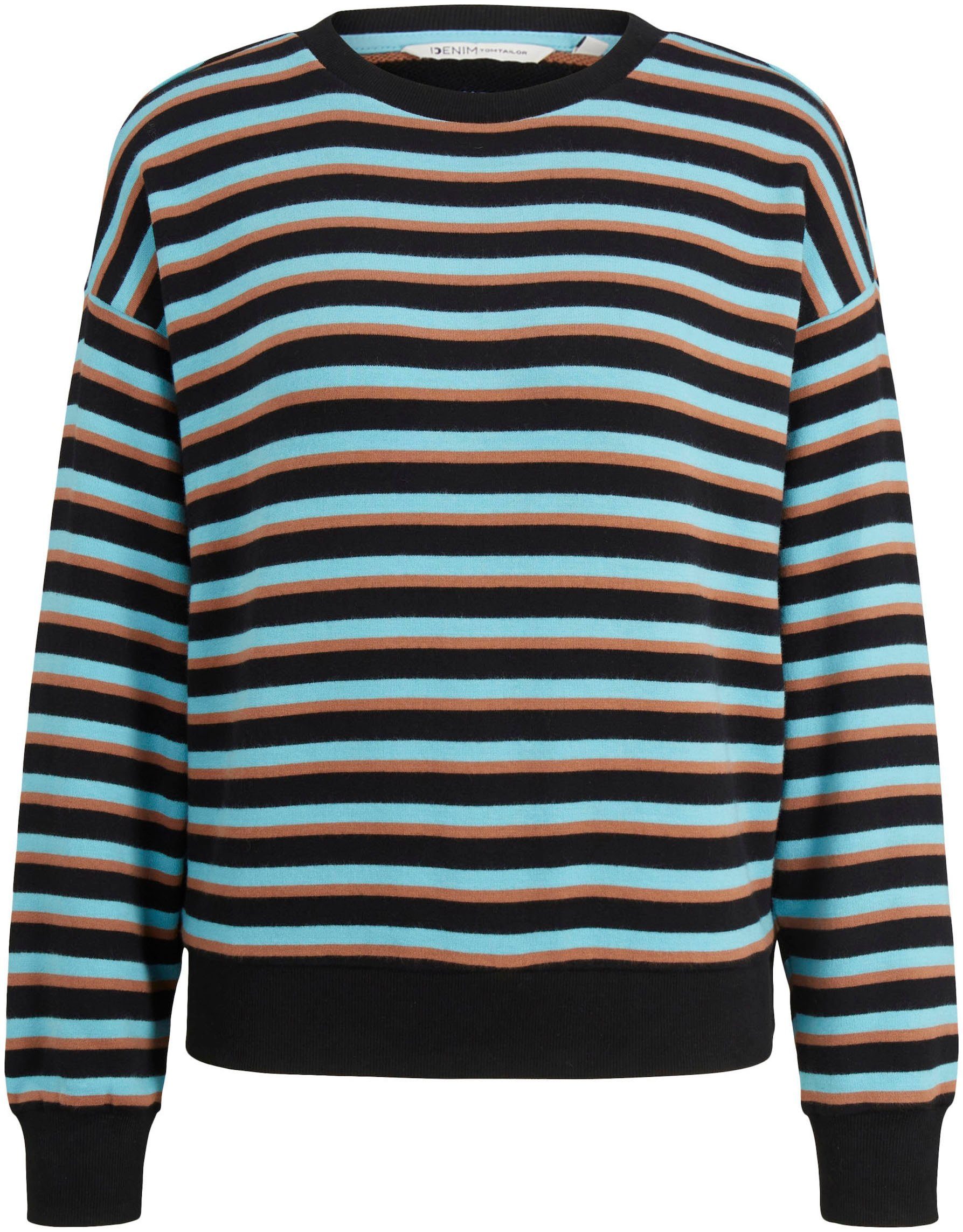 (1-tlg) Sweatshirt TOM im Gestreiftes TAILOR Sweater Denim Streifendessin