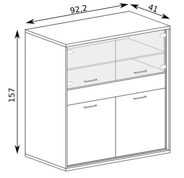 Furnix Standvitrine MEDIOLANE M-3 Standvitrine mit 2 Schubladen, Glastüren und Holztüren B92,2 x H157 x T41 cm, Push-to-open-Funktion