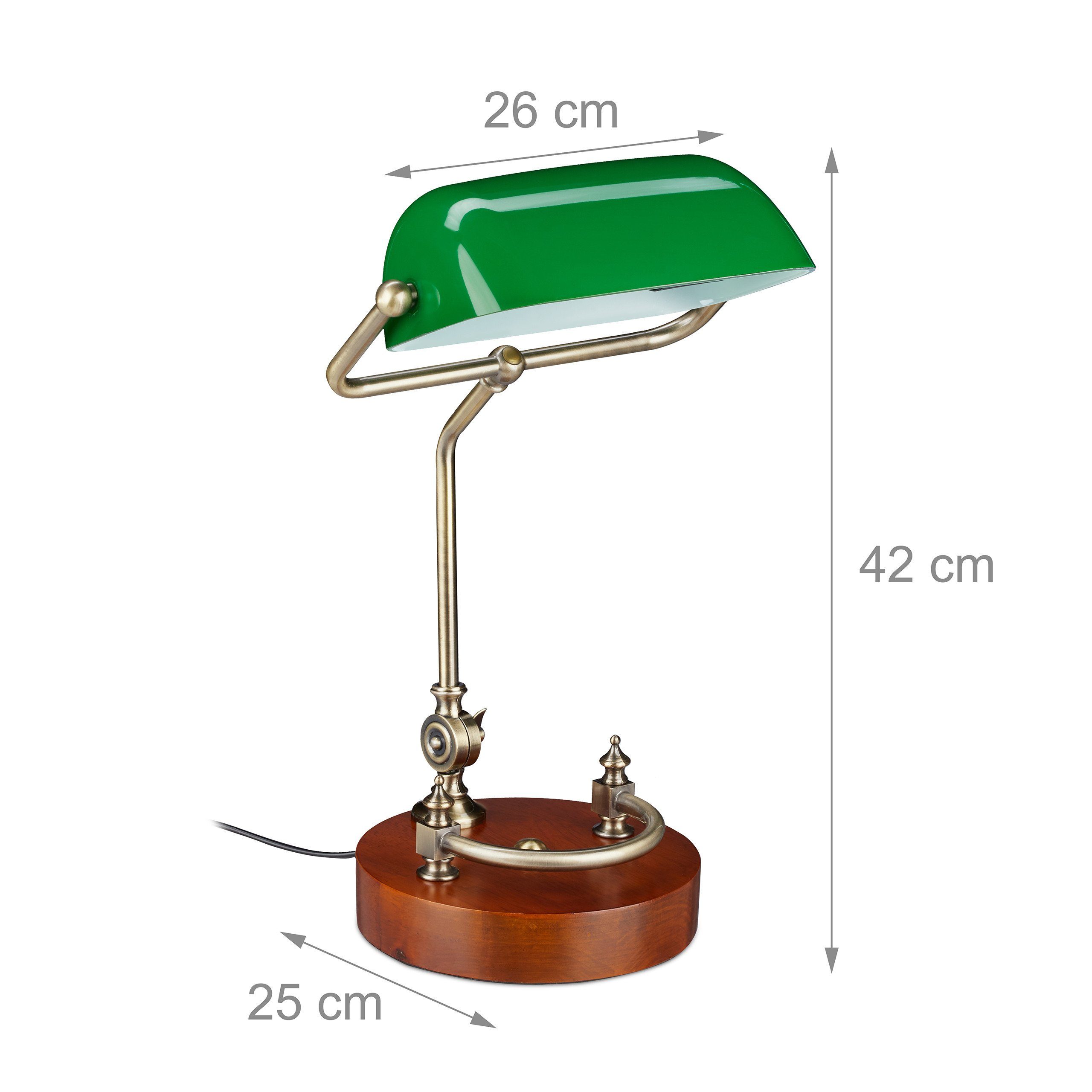 relaxdays Tischleuchte Bankerlampe mit grünem Schirm, Flexibel einstellbarer, neigbarer Lampenschirm, E27-Schraubfassung, max. 40 W (Leuchtmittel nicht enthalte – Bild 4 von 5