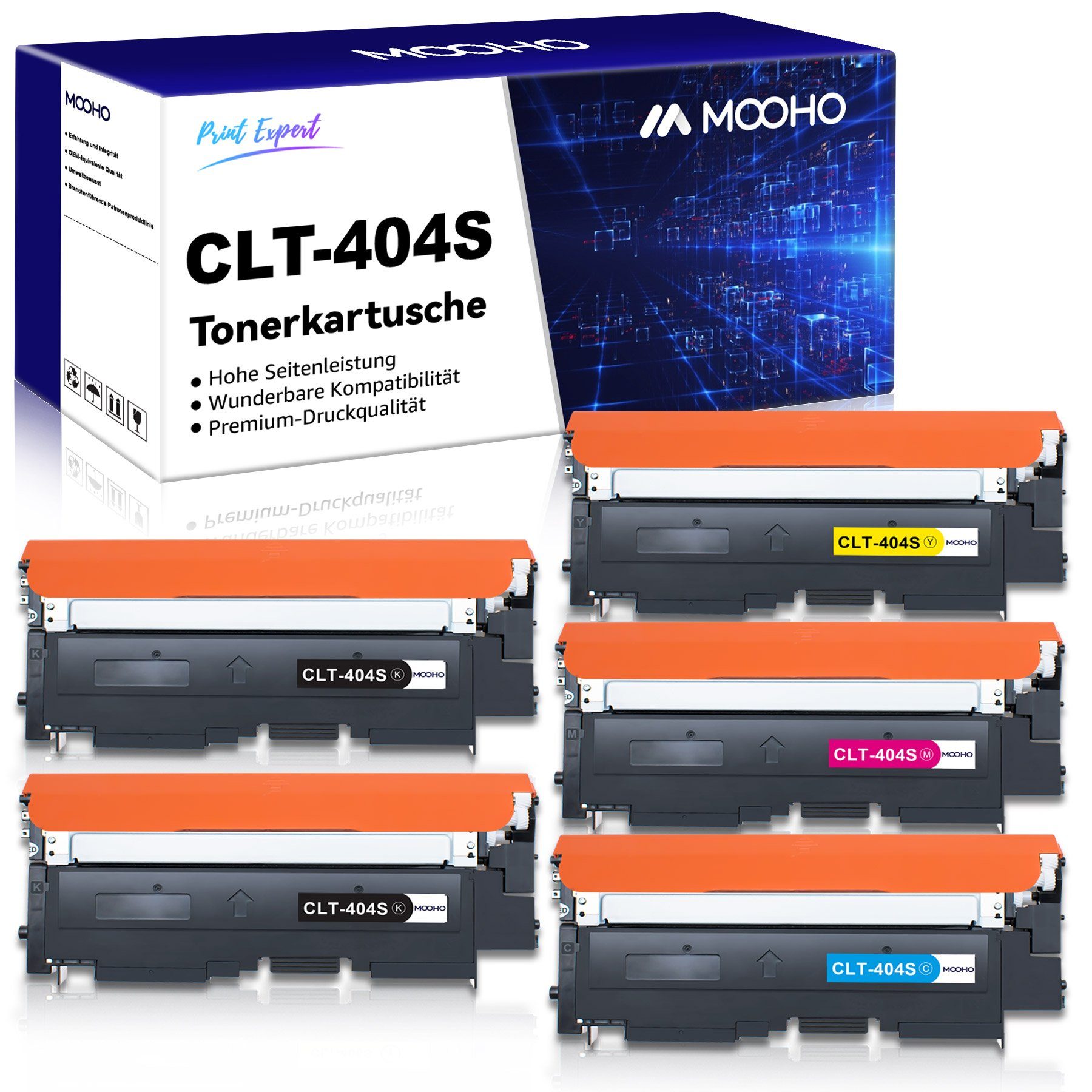 MOOHO Tonerkartusche 5 Toner CLT-P404C 404S für Samsung Xpress C480W C480FW