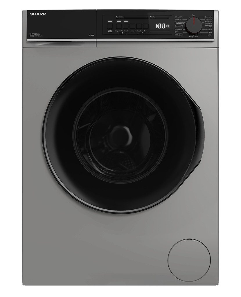 Sharp Waschmaschine ES-PRO014SA-DE, 10 kg, 1400 U/min, Schaumschutz, WaveCabinet, Einfaches Bügeln, WIFI App Steuerbar