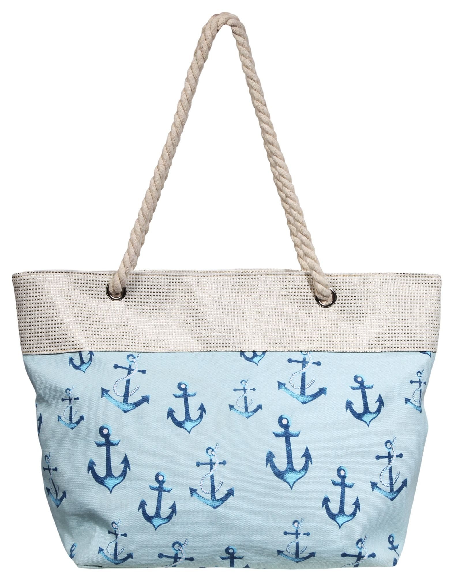 Henkeltasche Amanda Strandtasche aus Textil mit Ankermotiven