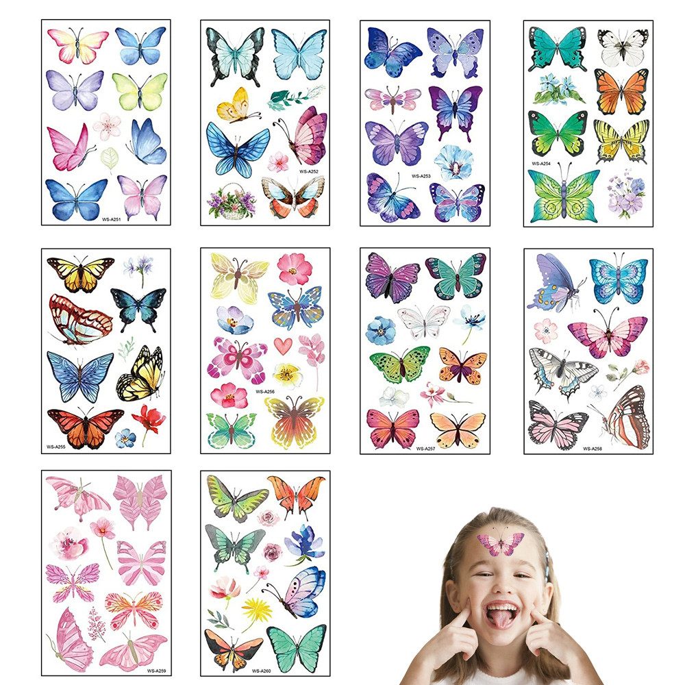 Truyuety Kindertattoo Schmetterlings Tattoo Kinder,Glitzer Temporäre Tattoos,Tattoo Kinder, 10-tlg.