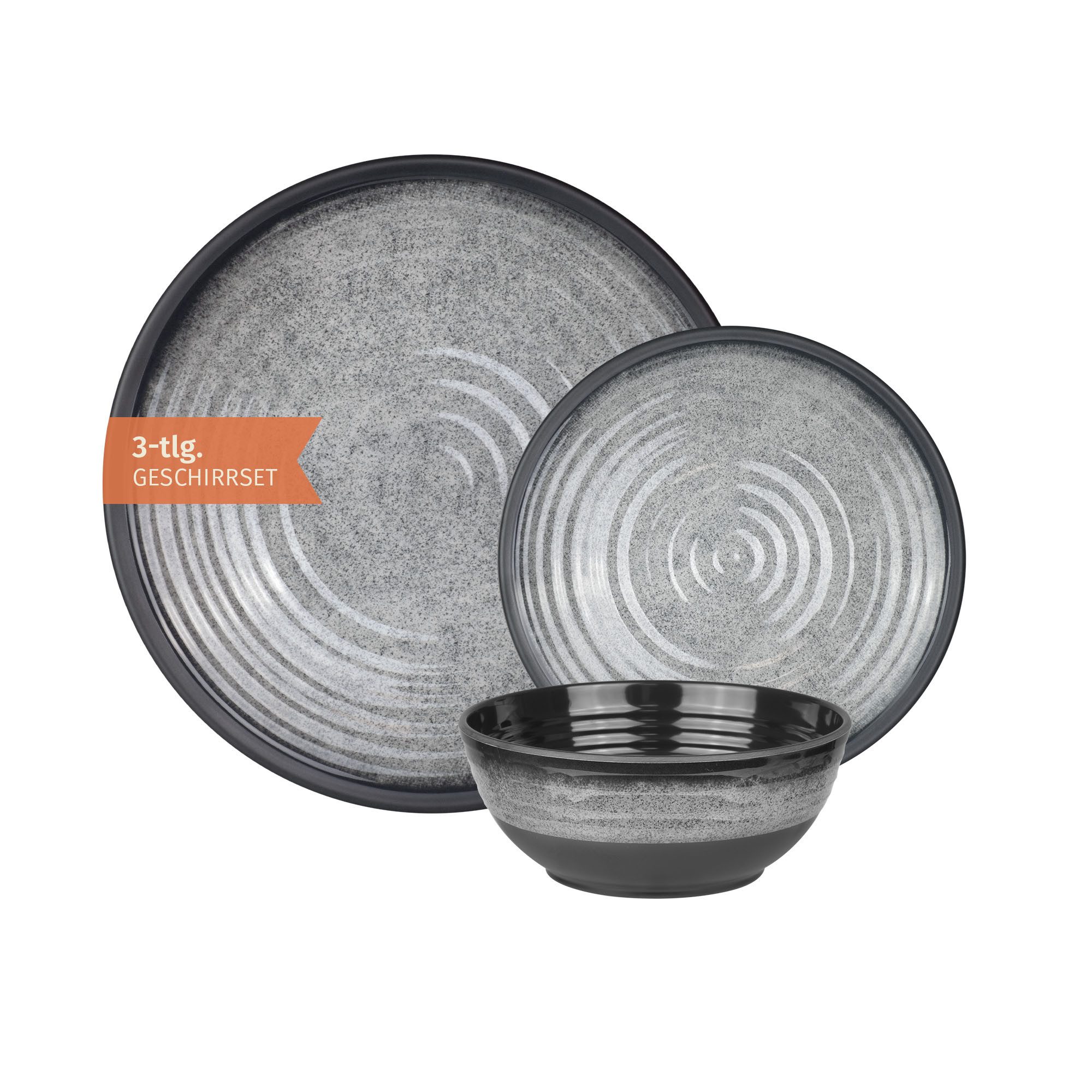 Moritz Geschirr-Set Camping Geschirr Stone Grey 3-teilig