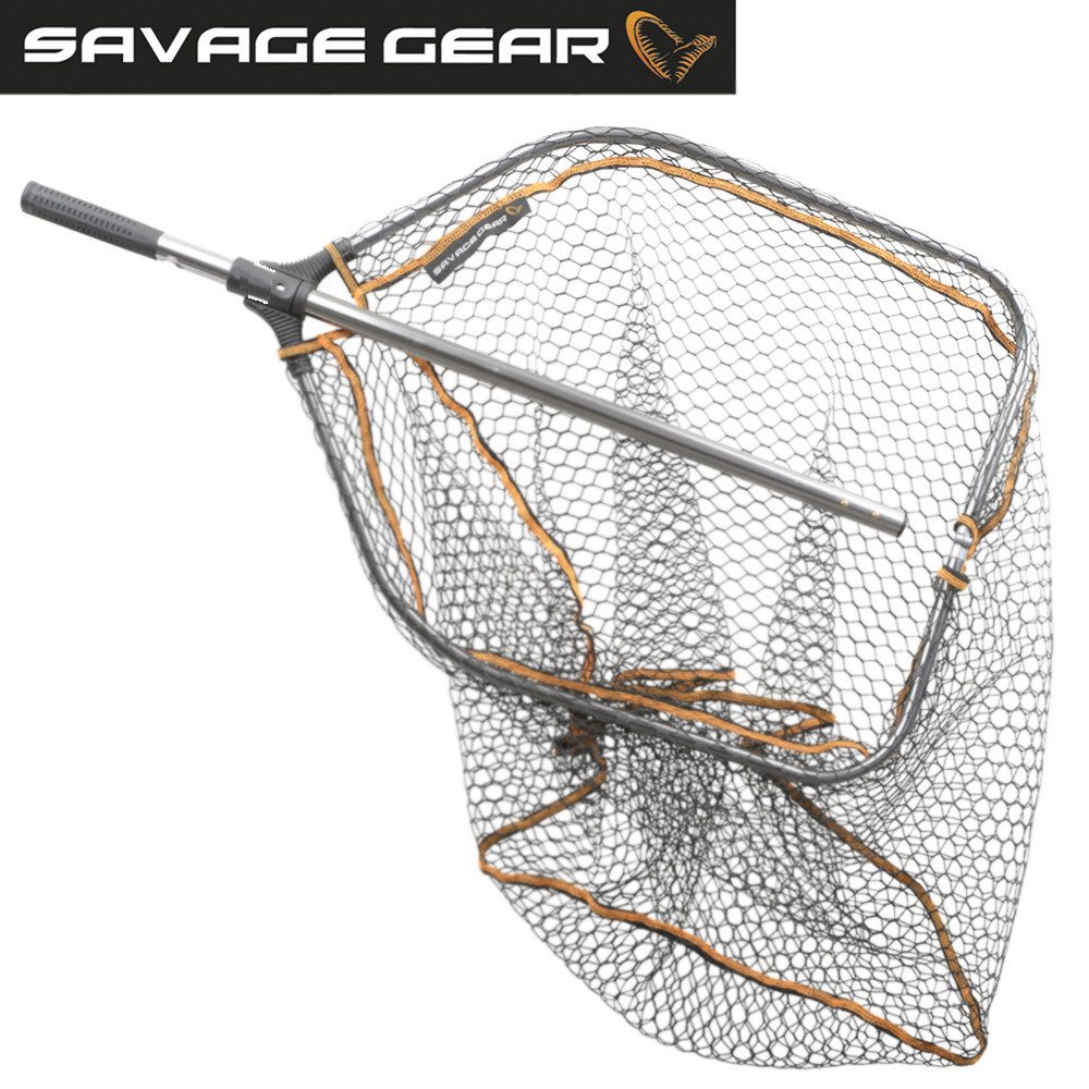 Savage Gear Angelkescher Savage Gear Pro Folding Rubber Large Mesh Landing Net XL Kescher