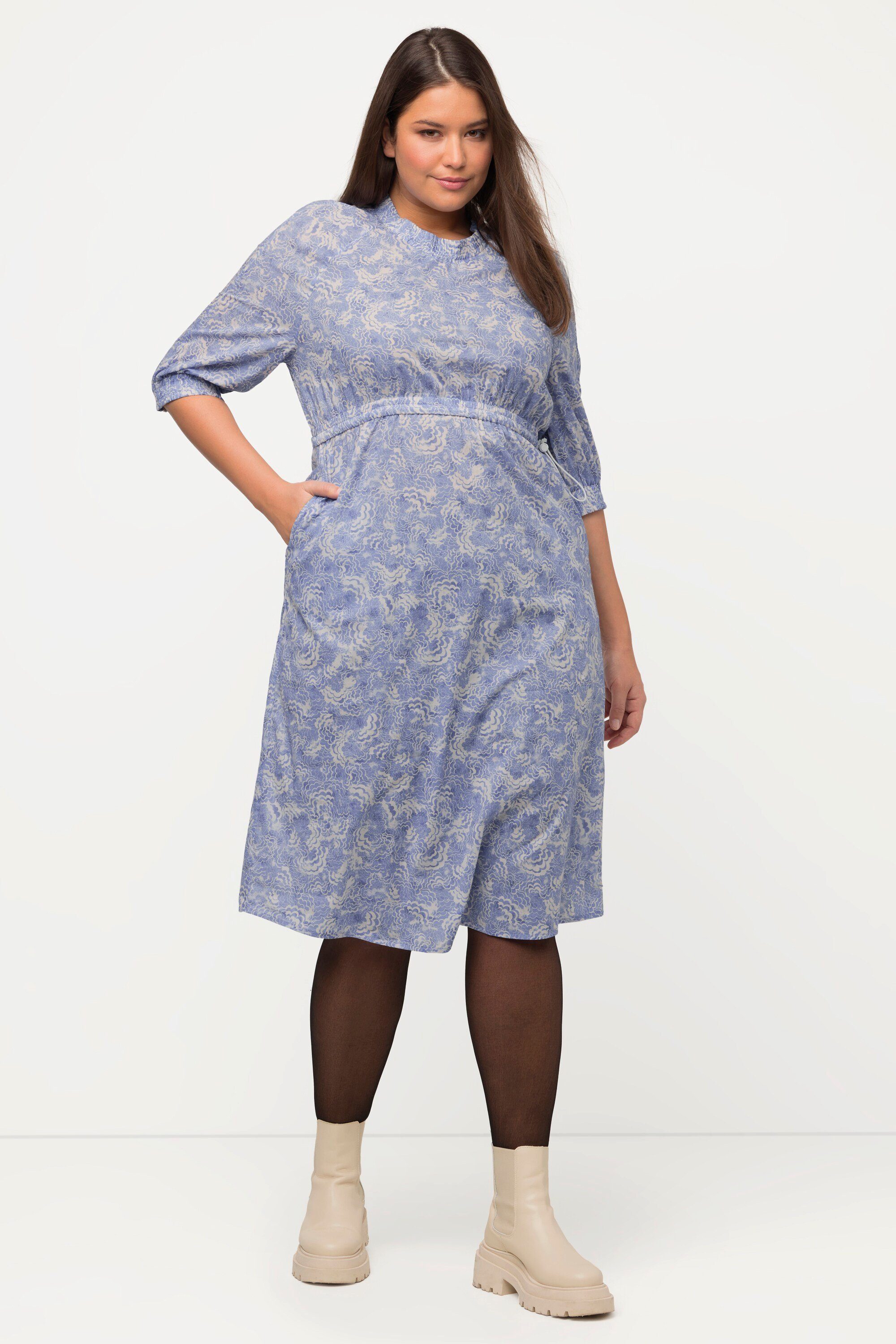 Midikleid Kleid Rundhals Tunnelzug 3/4-Arm Biobaumwolle