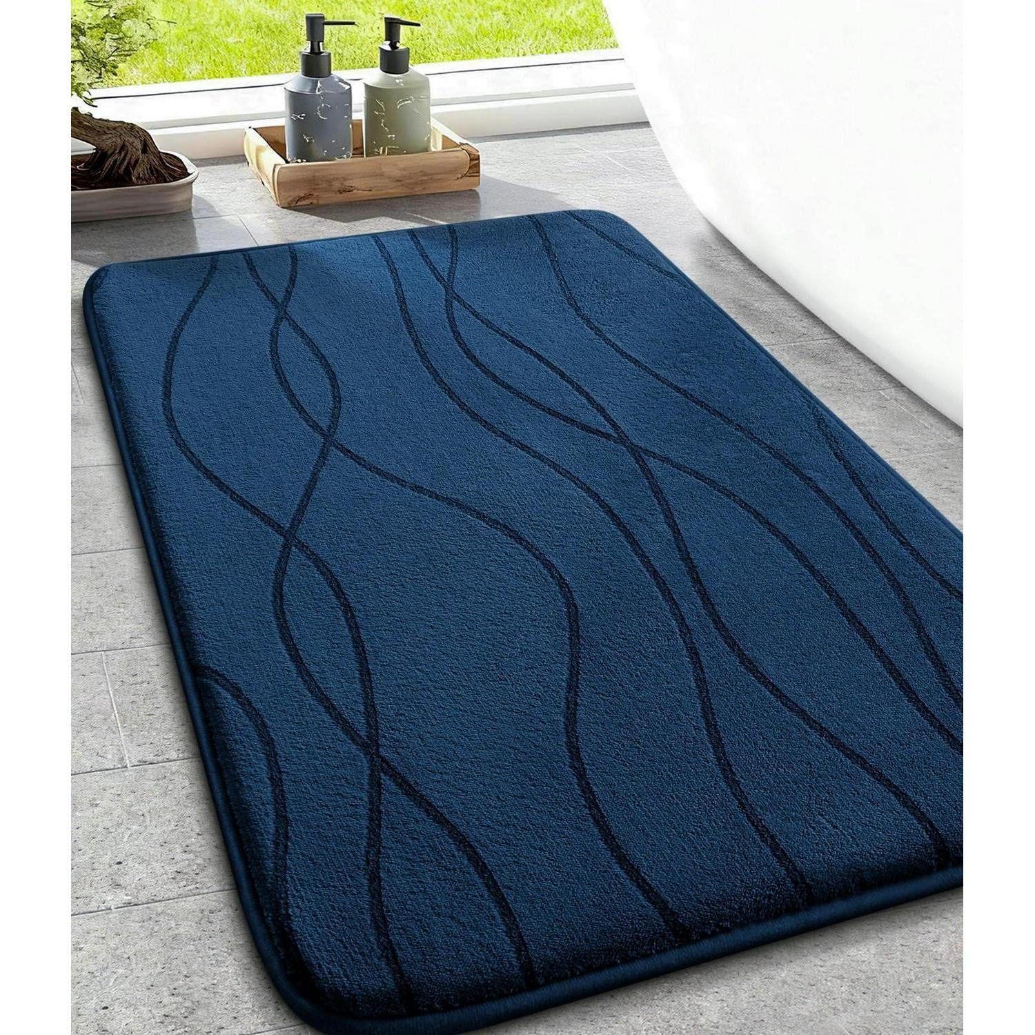 LuxusKollektion Schaum-Badematte Badezimmerteppich Memoryschaum dunkelblau 43x61cm