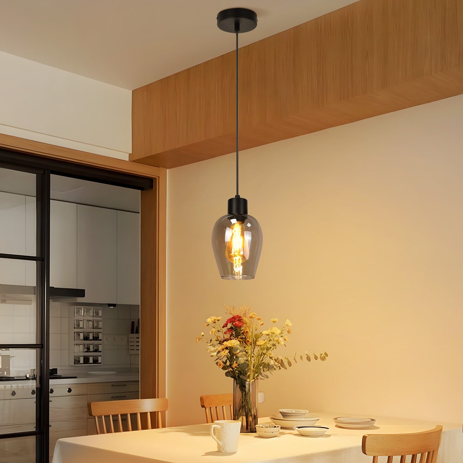 Nettlife Pendelleuchte Vintage Schwarz mit 1/3/4 flammig Rauchglas-Schirmen günstig online kaufen